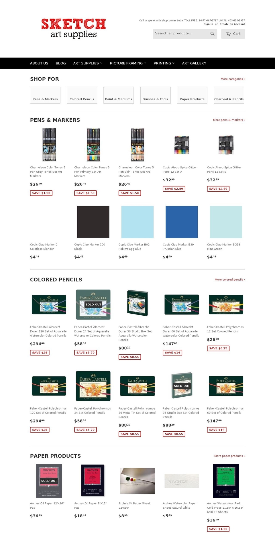 calgaryartsupplies.com shopify website screenshot