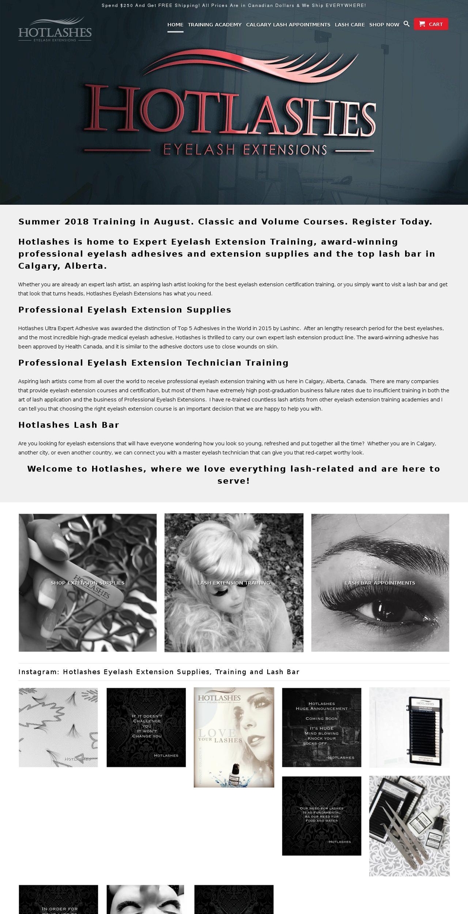 calgaryeyelashextensions.com — Shopify storefront screenshot