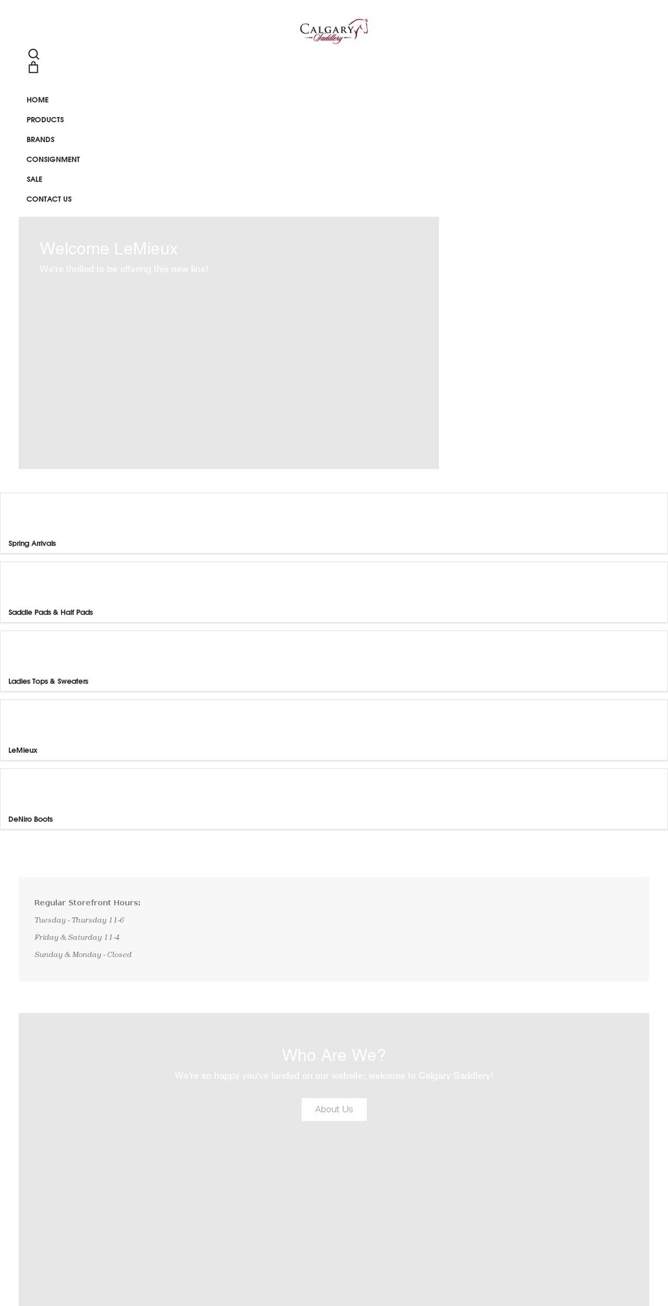 calgarysaddlery.com — Shopify storefront screenshot