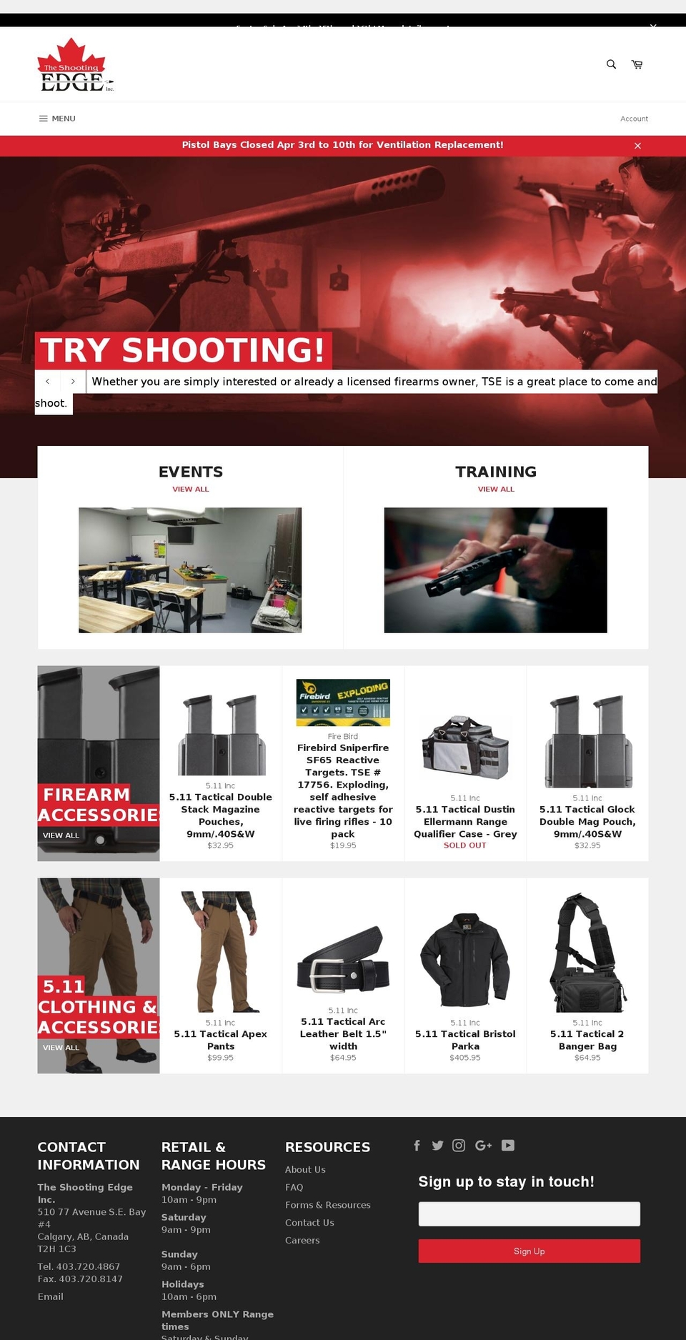 calgaryshootingcentre.com shopify website screenshot