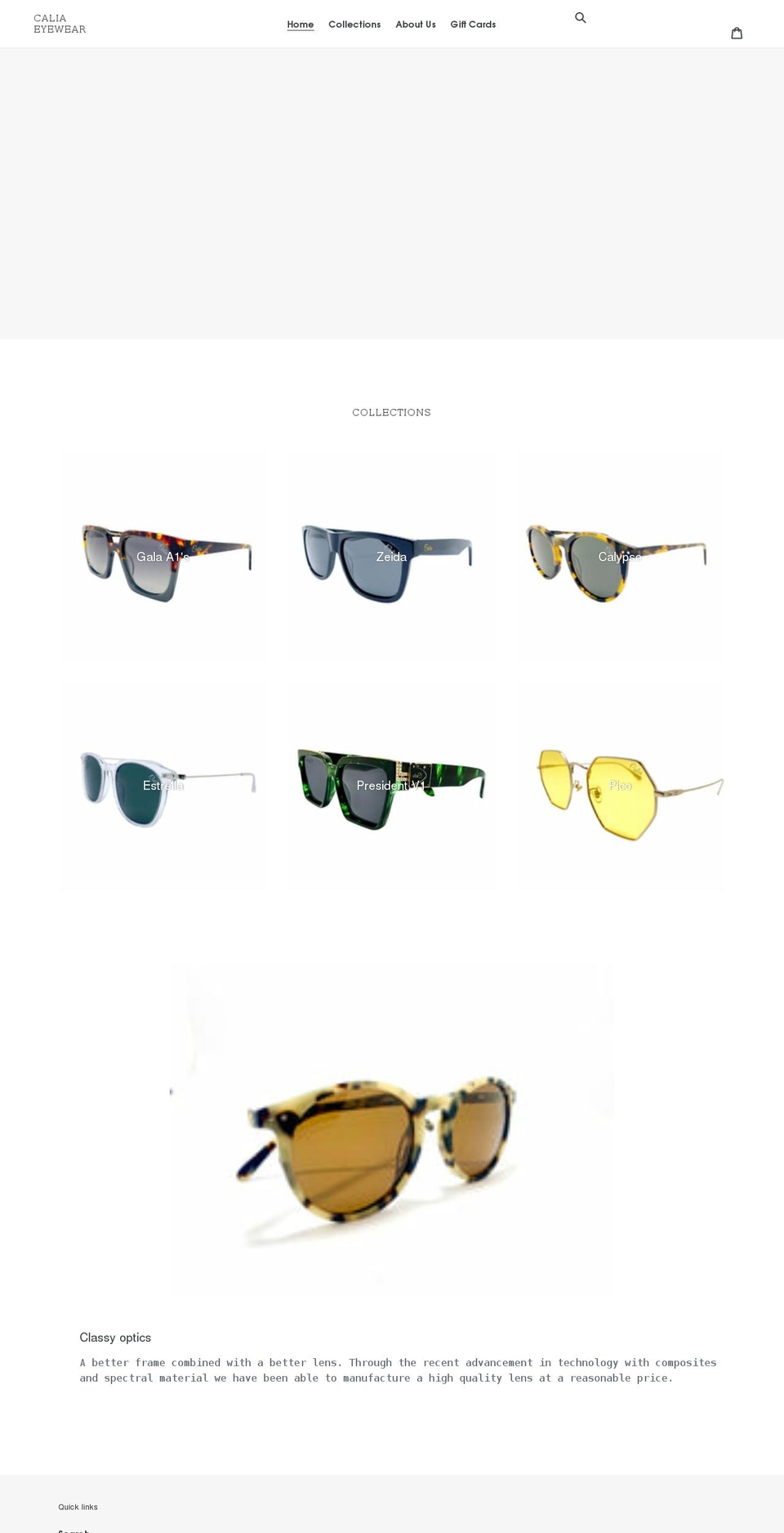 caliaeyewear.com shopify website screenshot