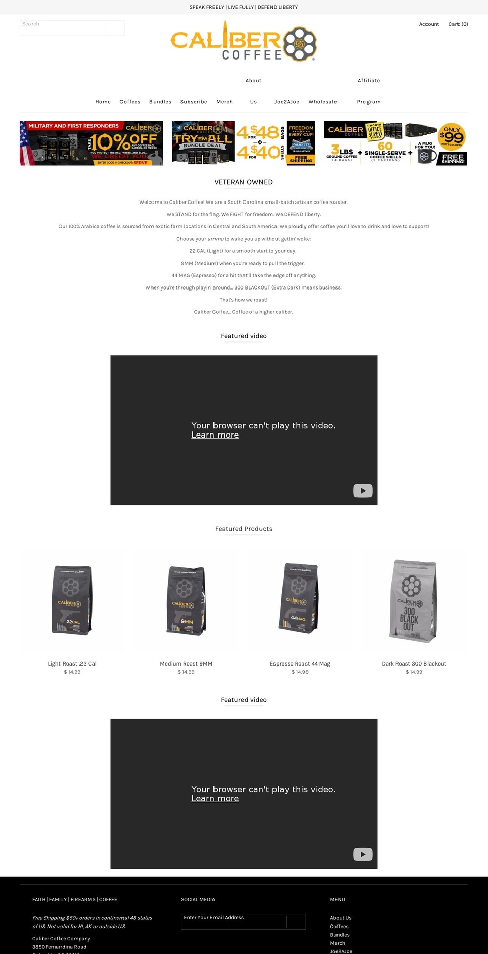calibercoffeecompany.com — Shopify storefront screenshot
