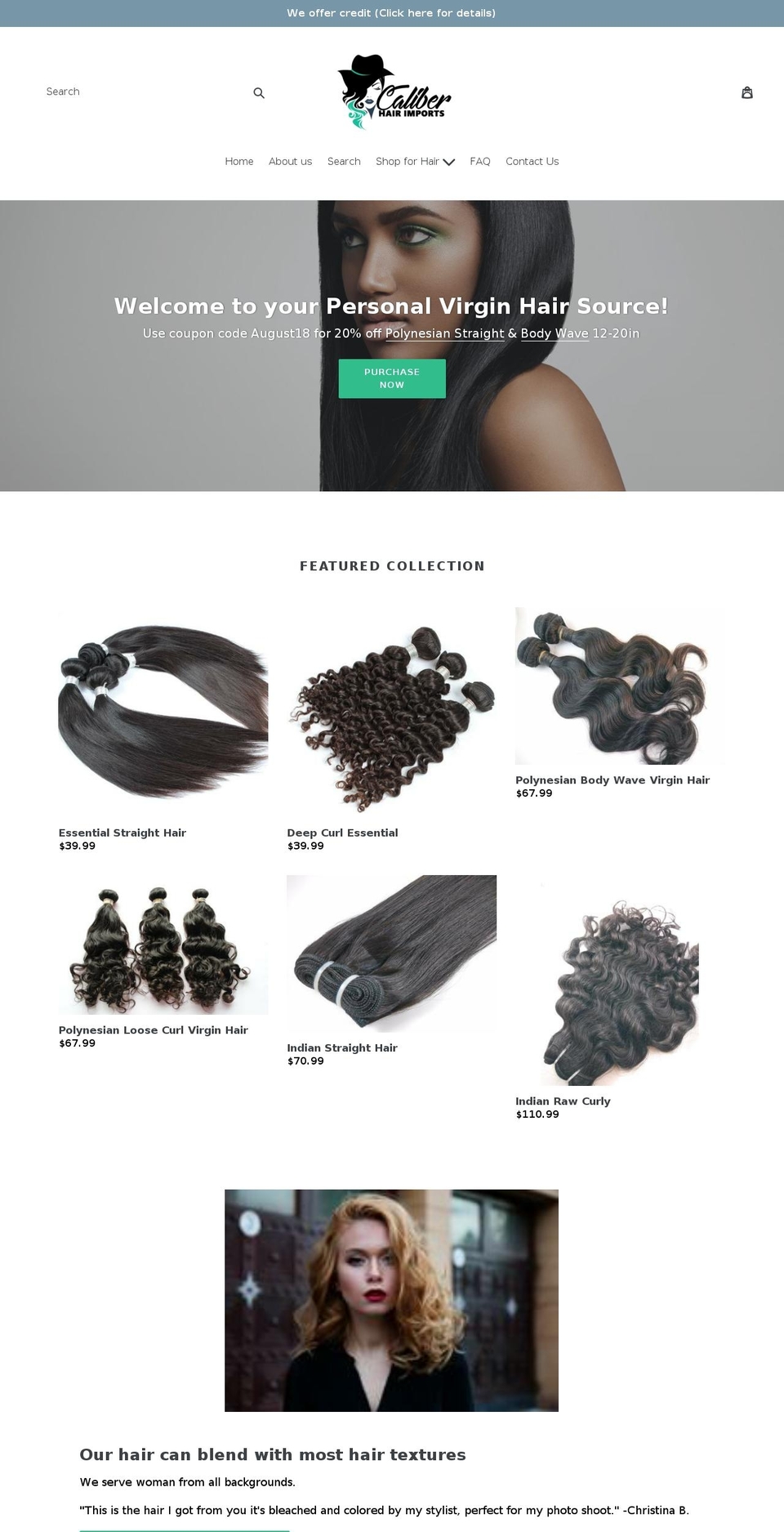 caliberhair.com — Shopify storefront screenshot