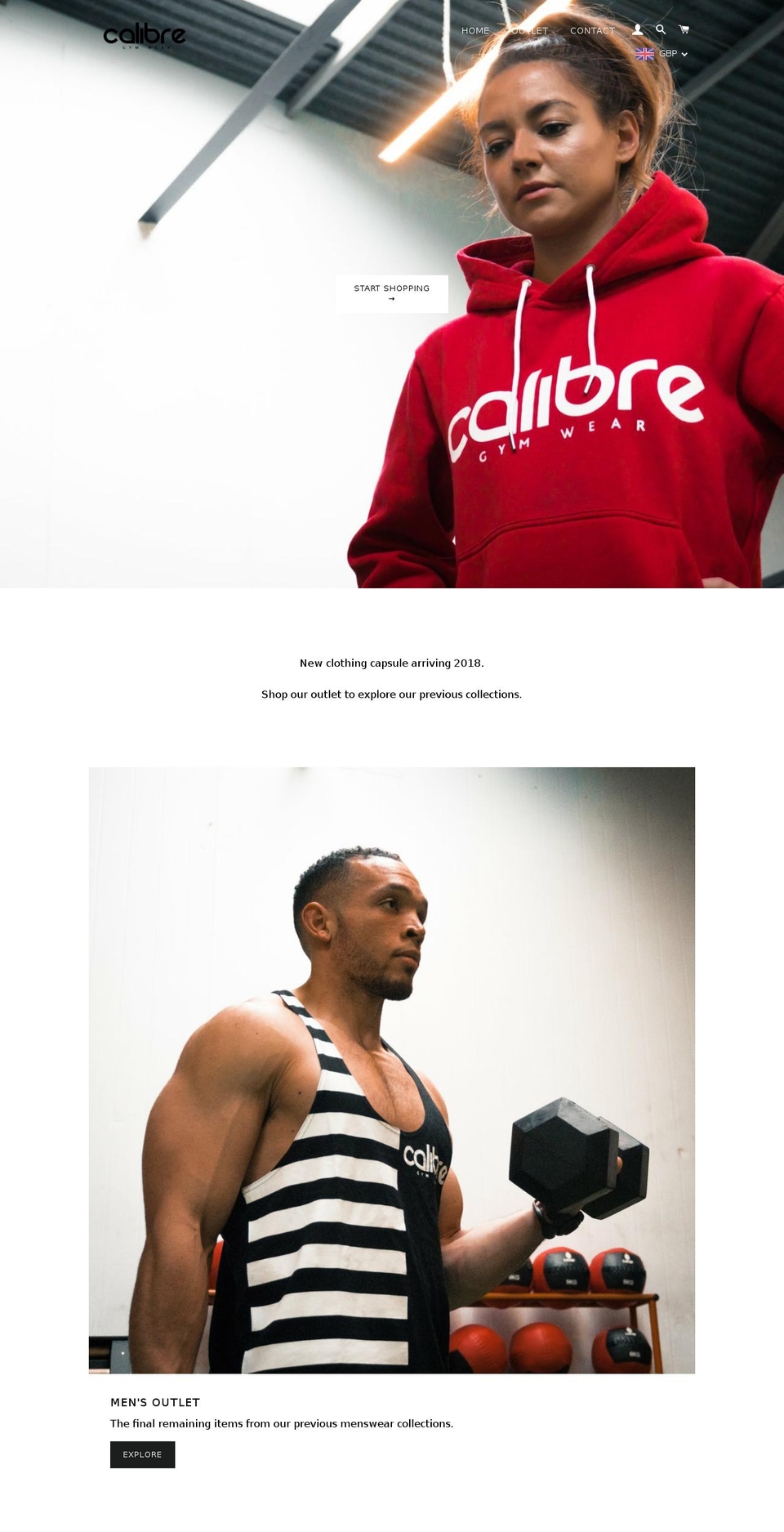 calibregymwear.com — Shopify storefront screenshot