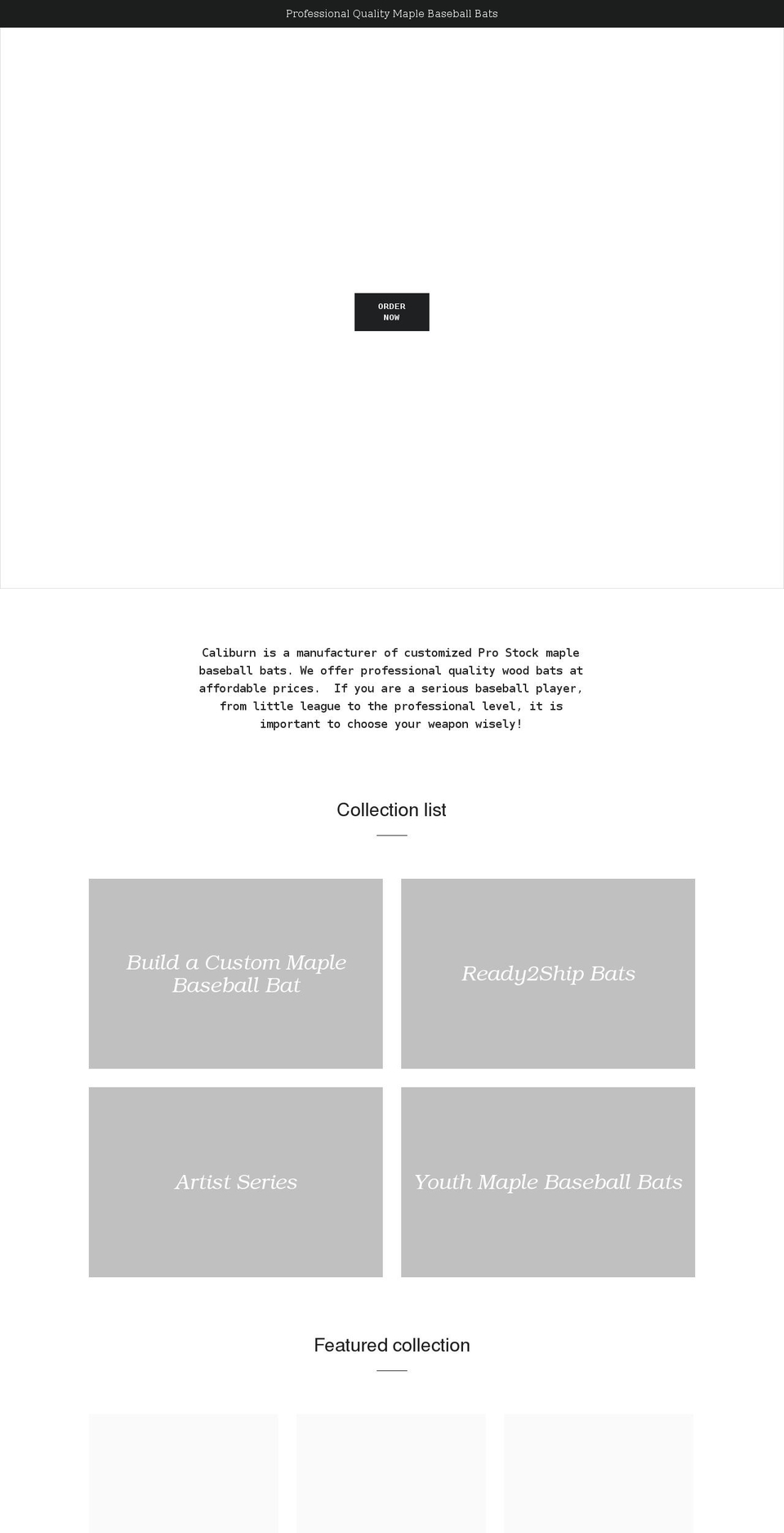 caliburnbats.com shopify website screenshot
