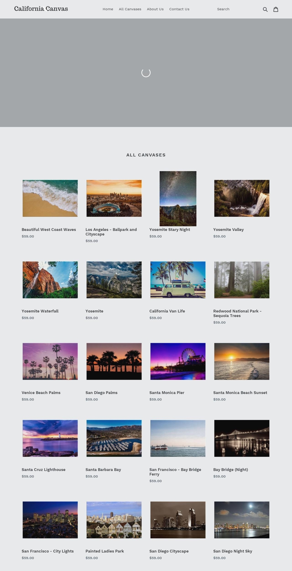 calicanvas.com — Shopify storefront screenshot