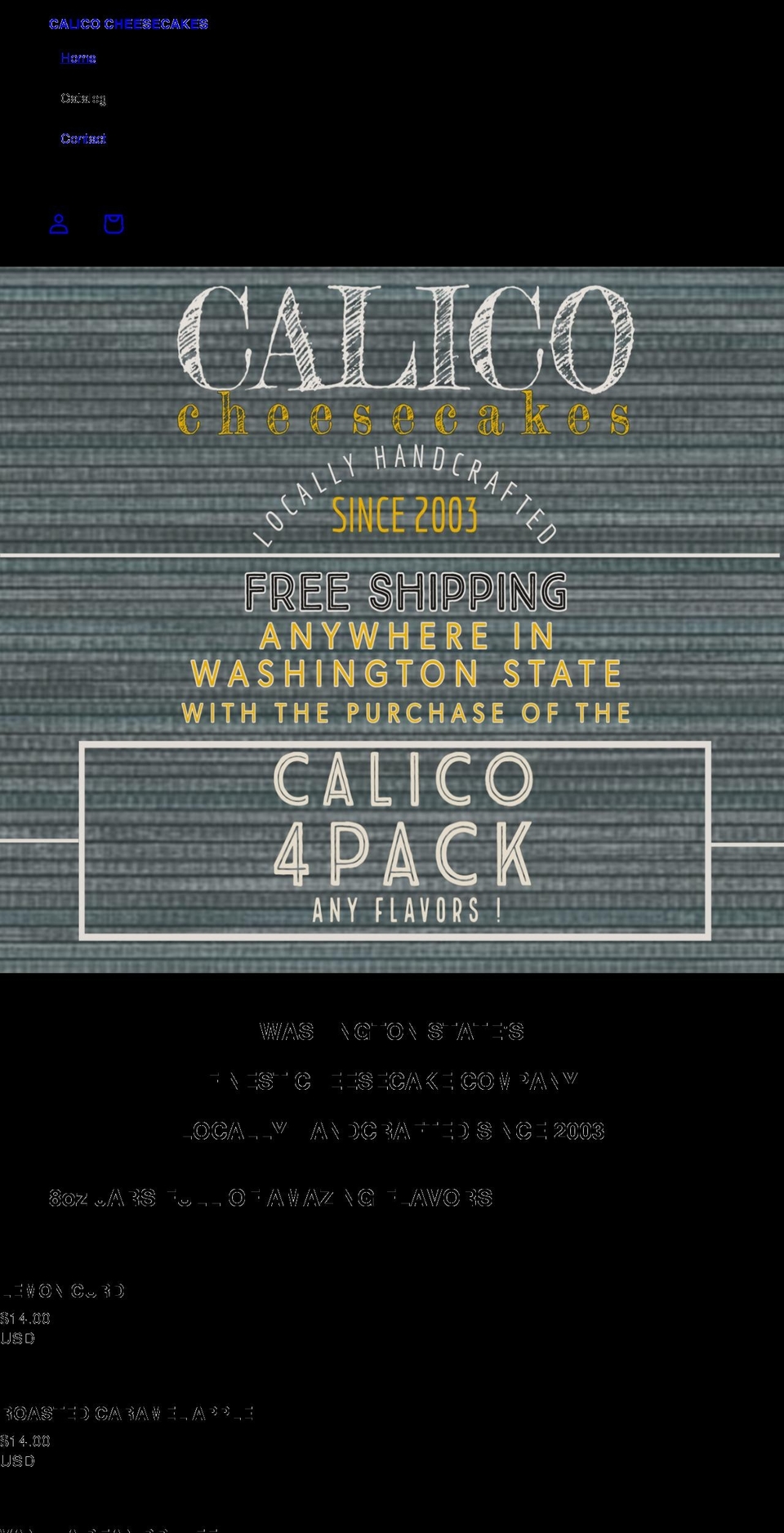 calicocheesecakes.com shopify website screenshot