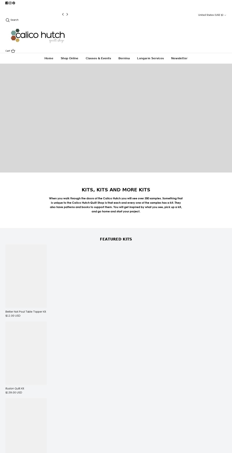 calicohutchquiltshop.com shopify website screenshot