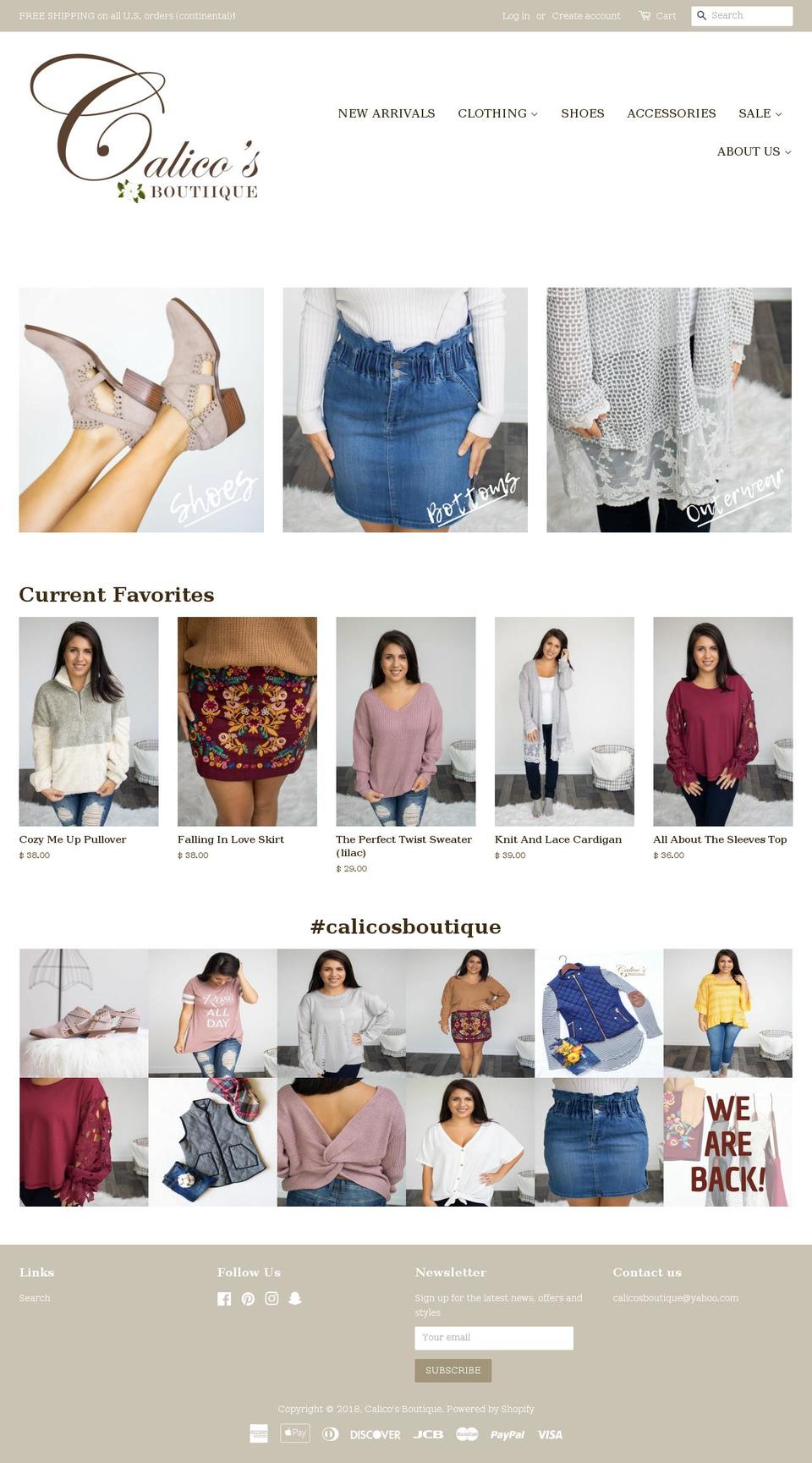 calicosboutique.com shopify website screenshot