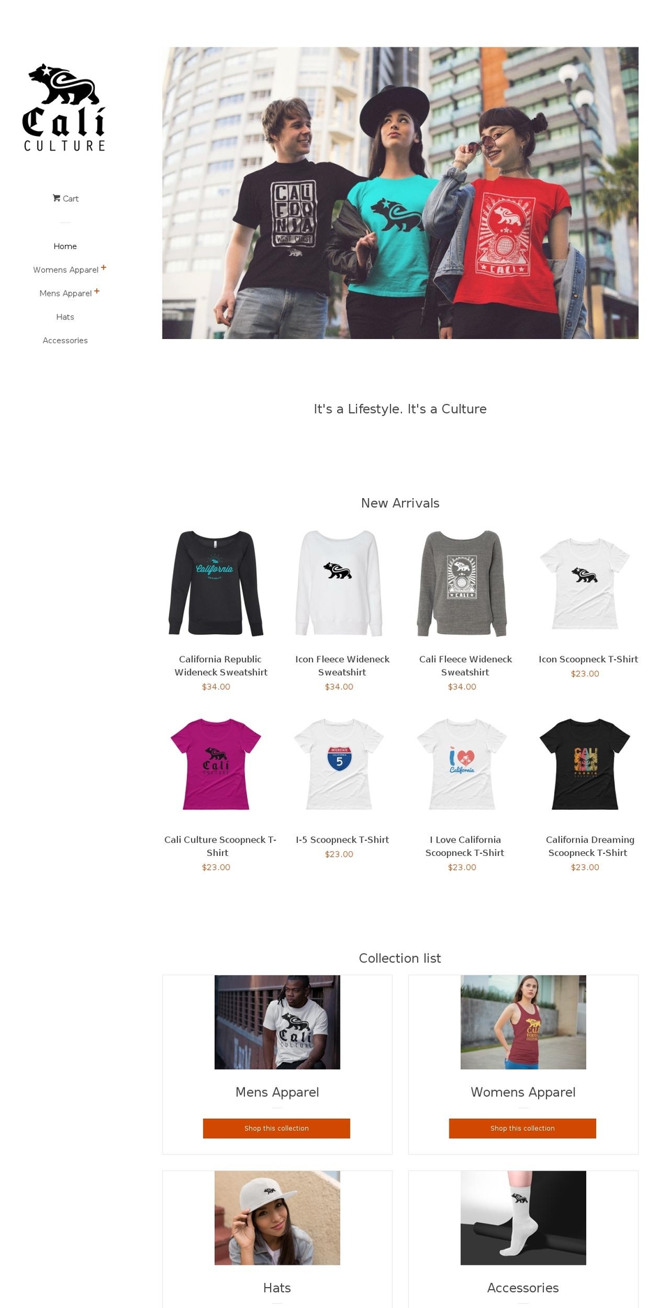 calicultureclothing.com — Shopify storefront screenshot
