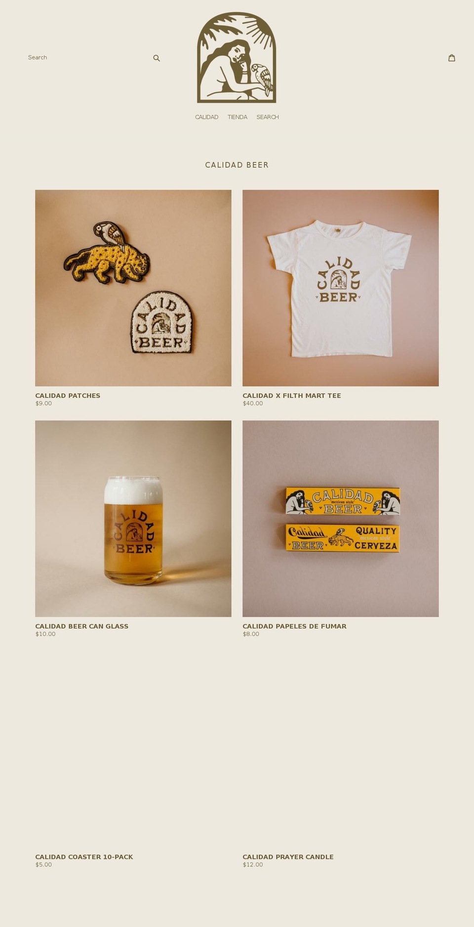 calidadbeer.com shopify website screenshot