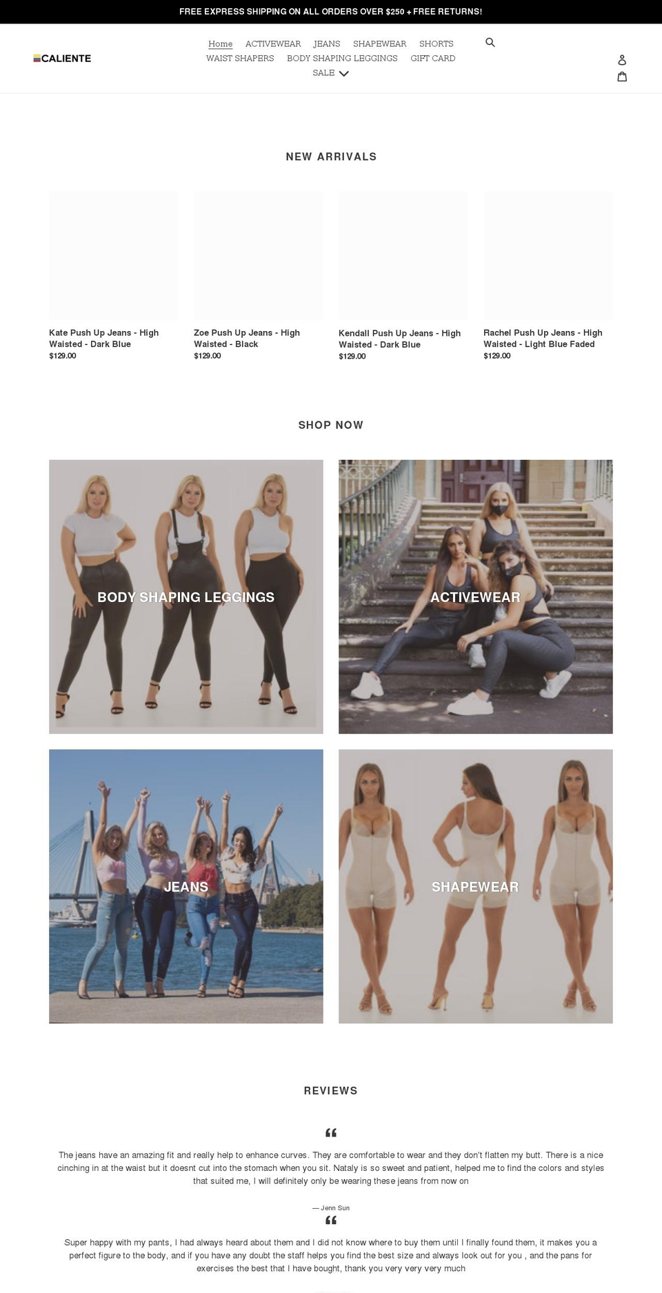calienteclothing.com.au shopify website screenshot