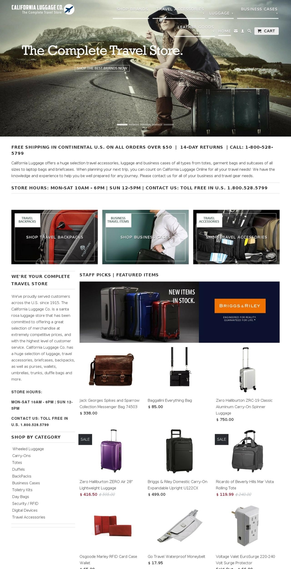 califluggage.com shopify website screenshot