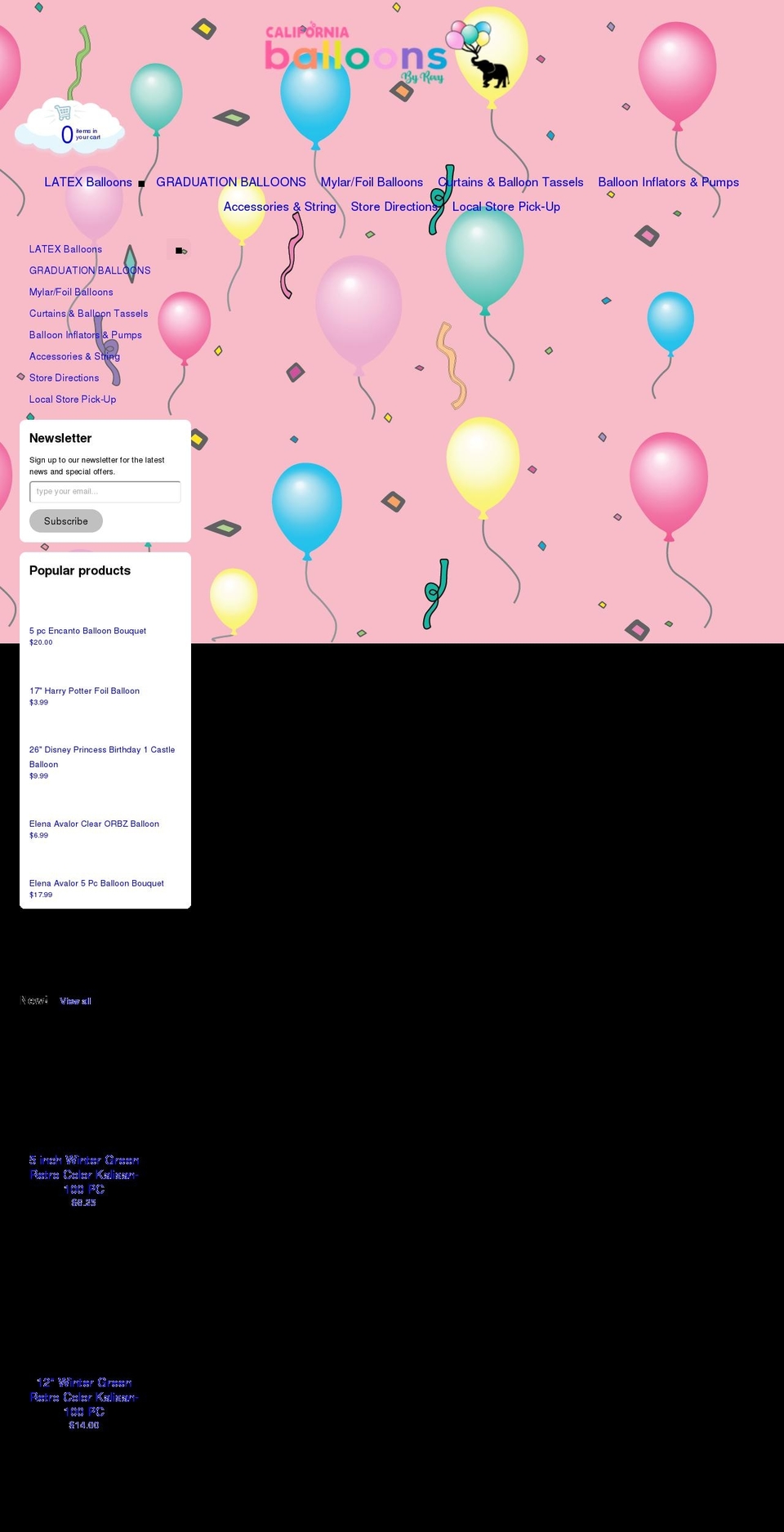 californiaballoonsbyroxy.com shopify website screenshot