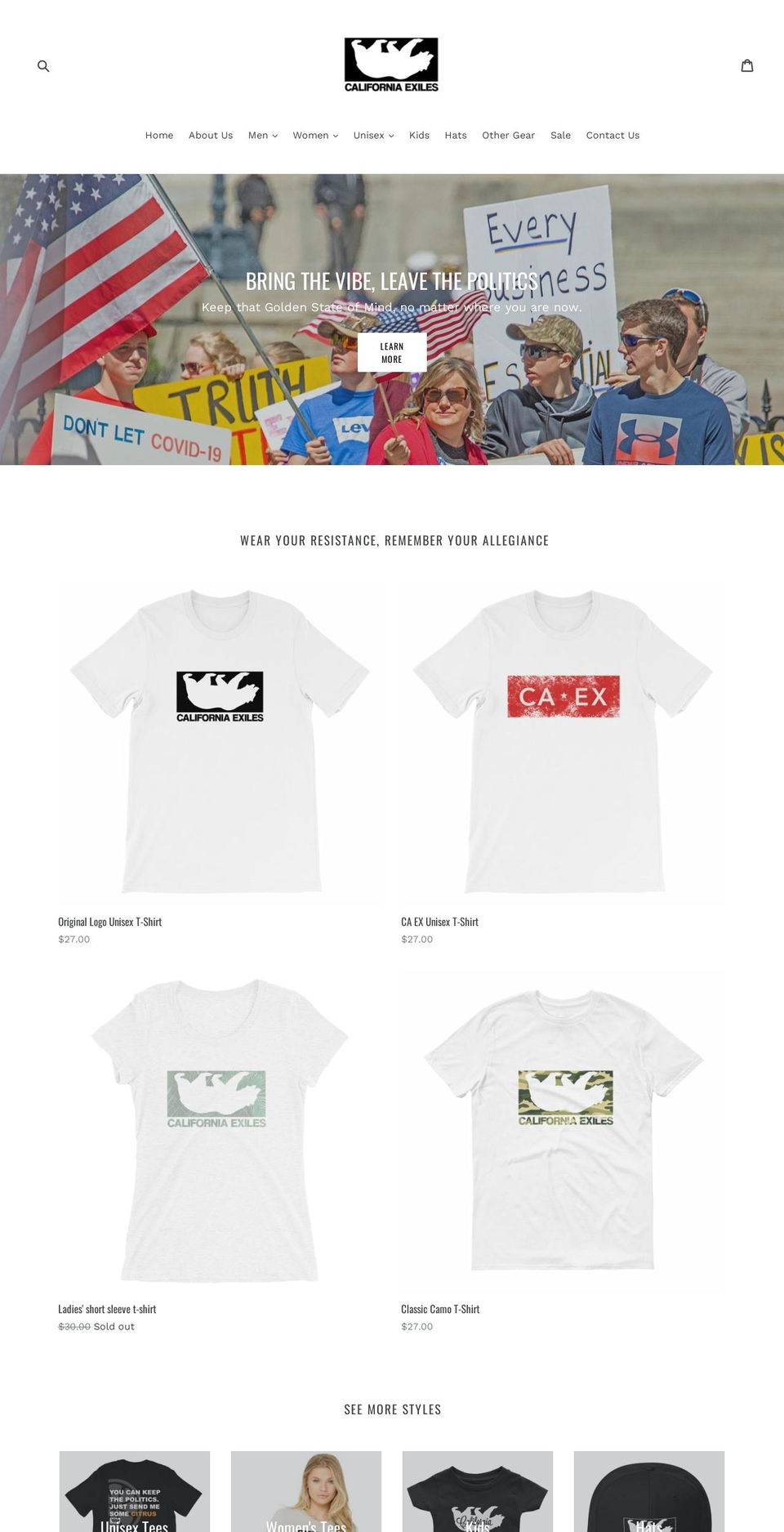 californiaexiles.com shopify website screenshot