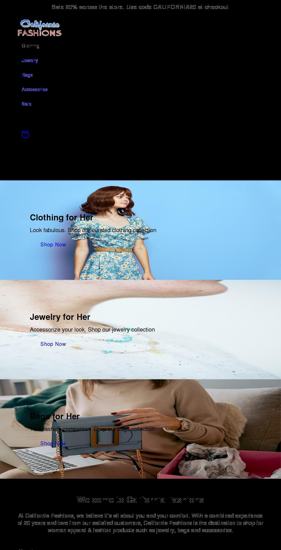 californiafashions.ca shopify website screenshot
