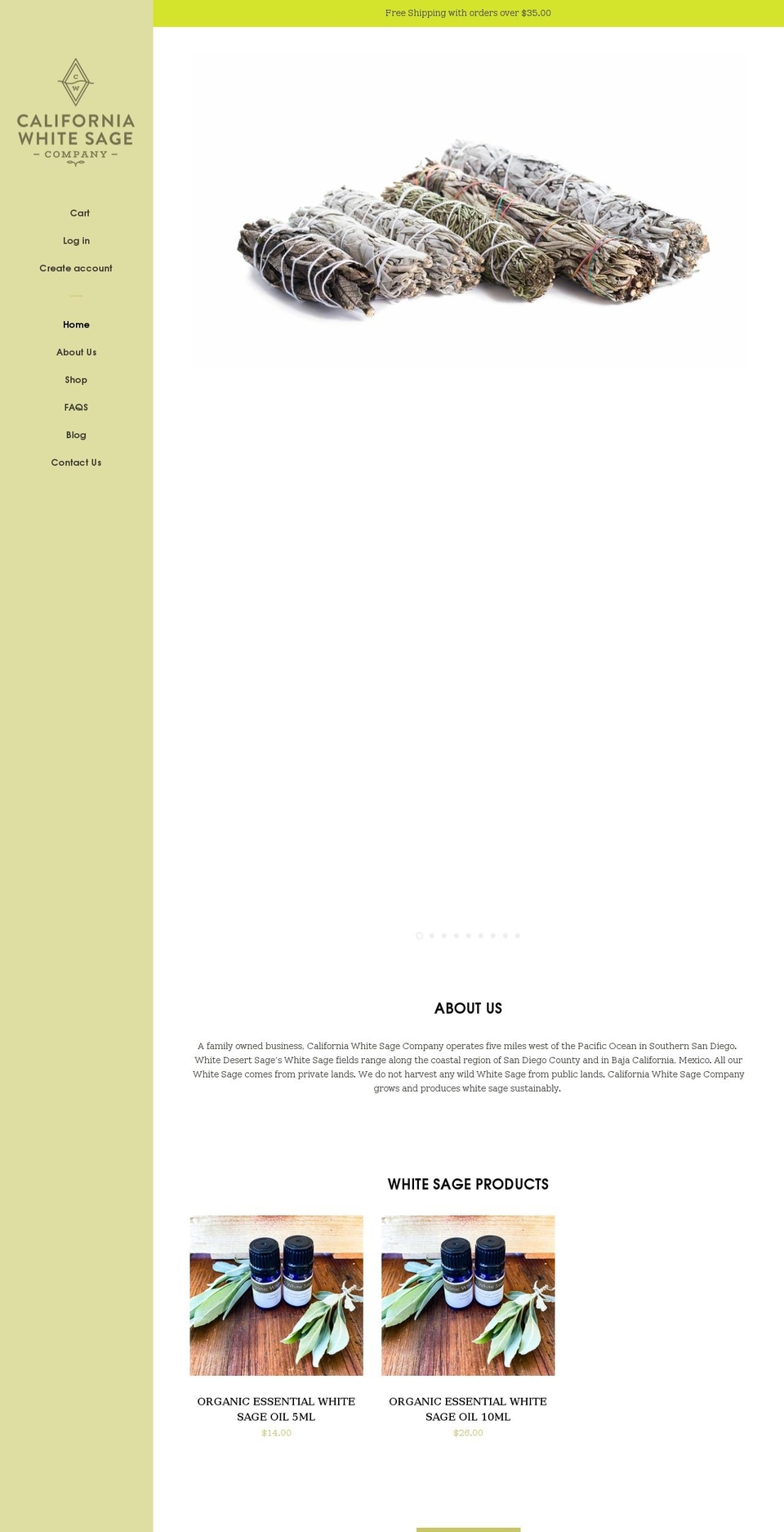 californiawhitesage.com shopify website screenshot