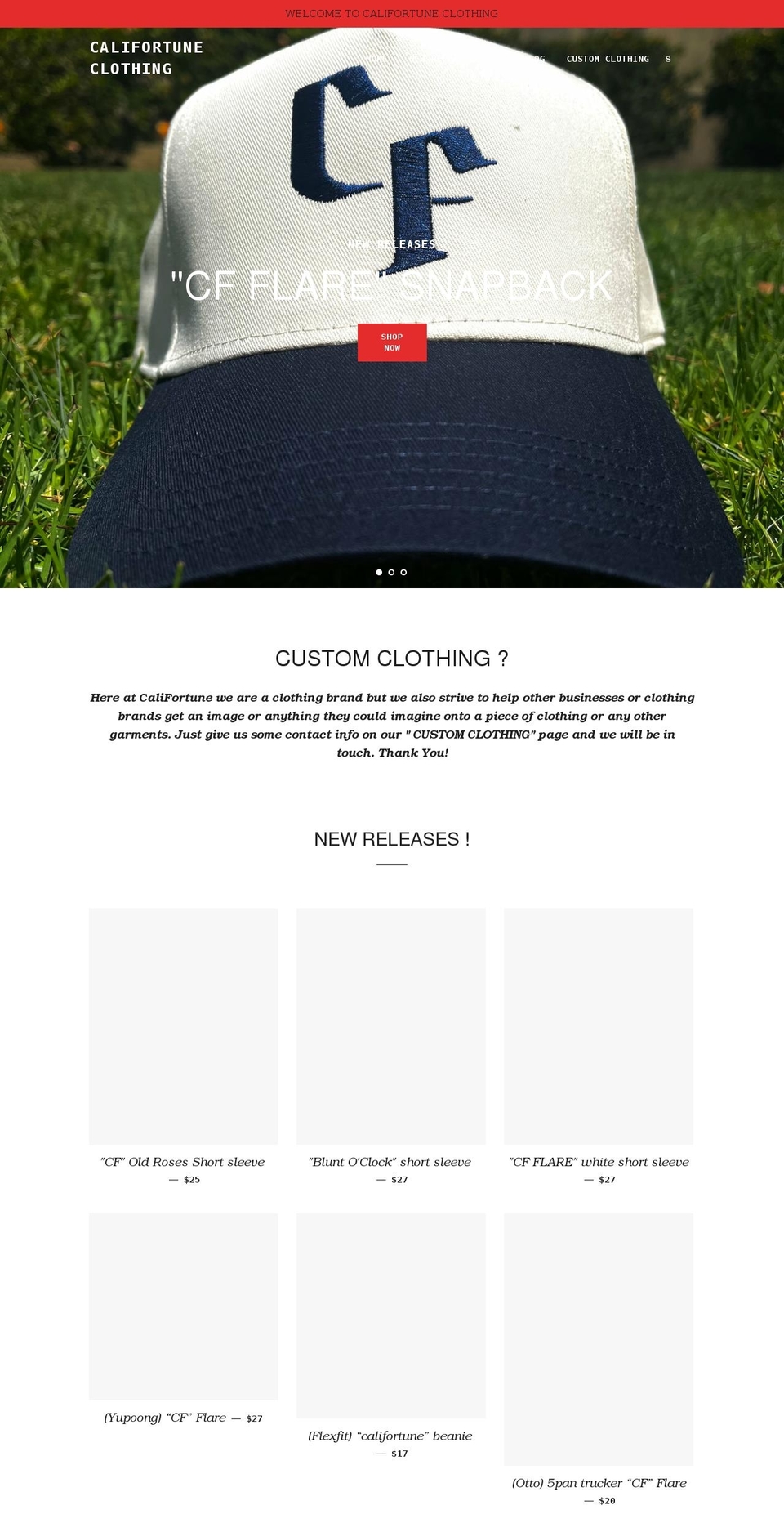 califortuneclothing.com shopify website screenshot