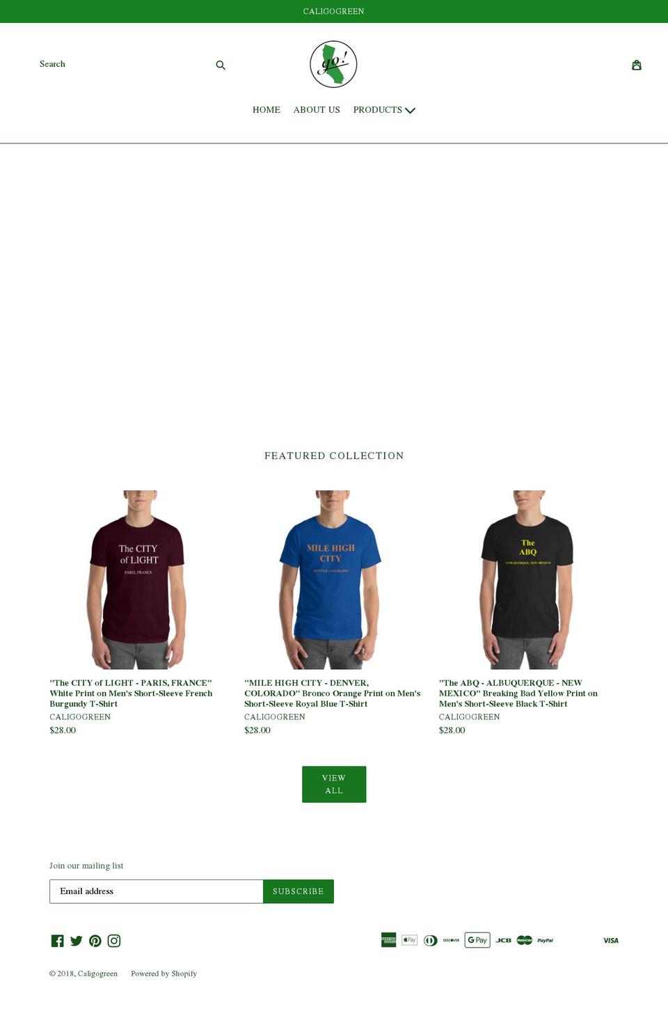 caligogreen.com shopify website screenshot