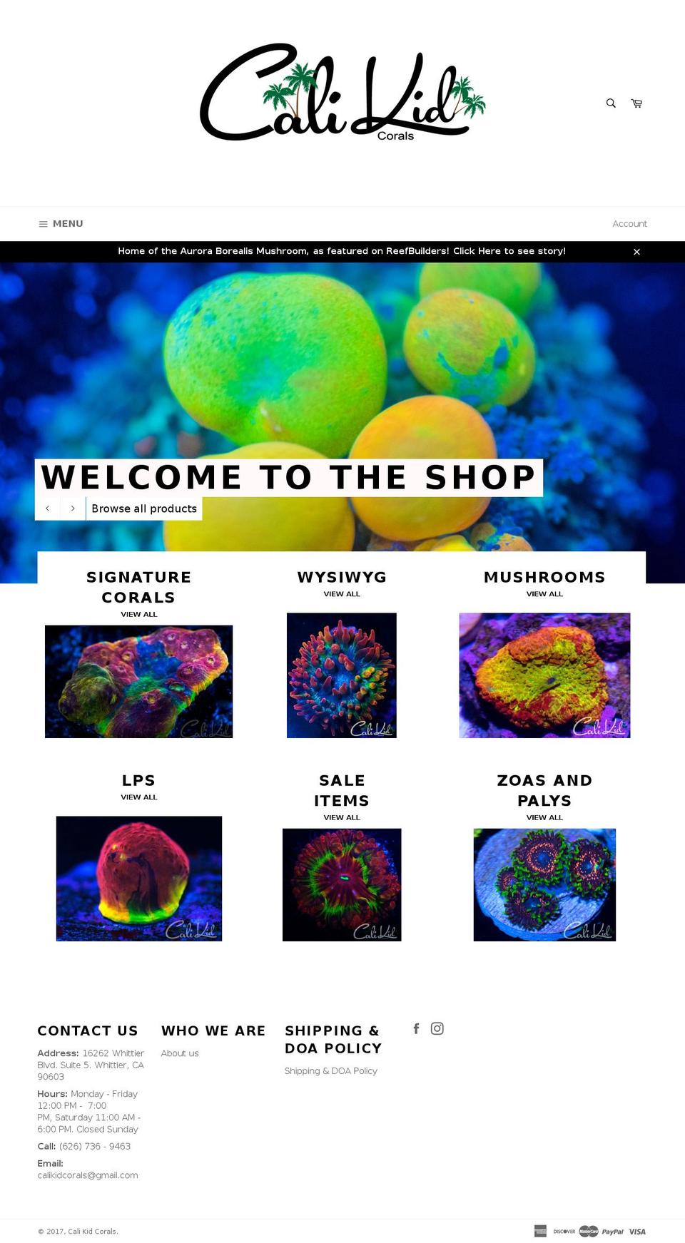 calikidcorals.com shopify website screenshot