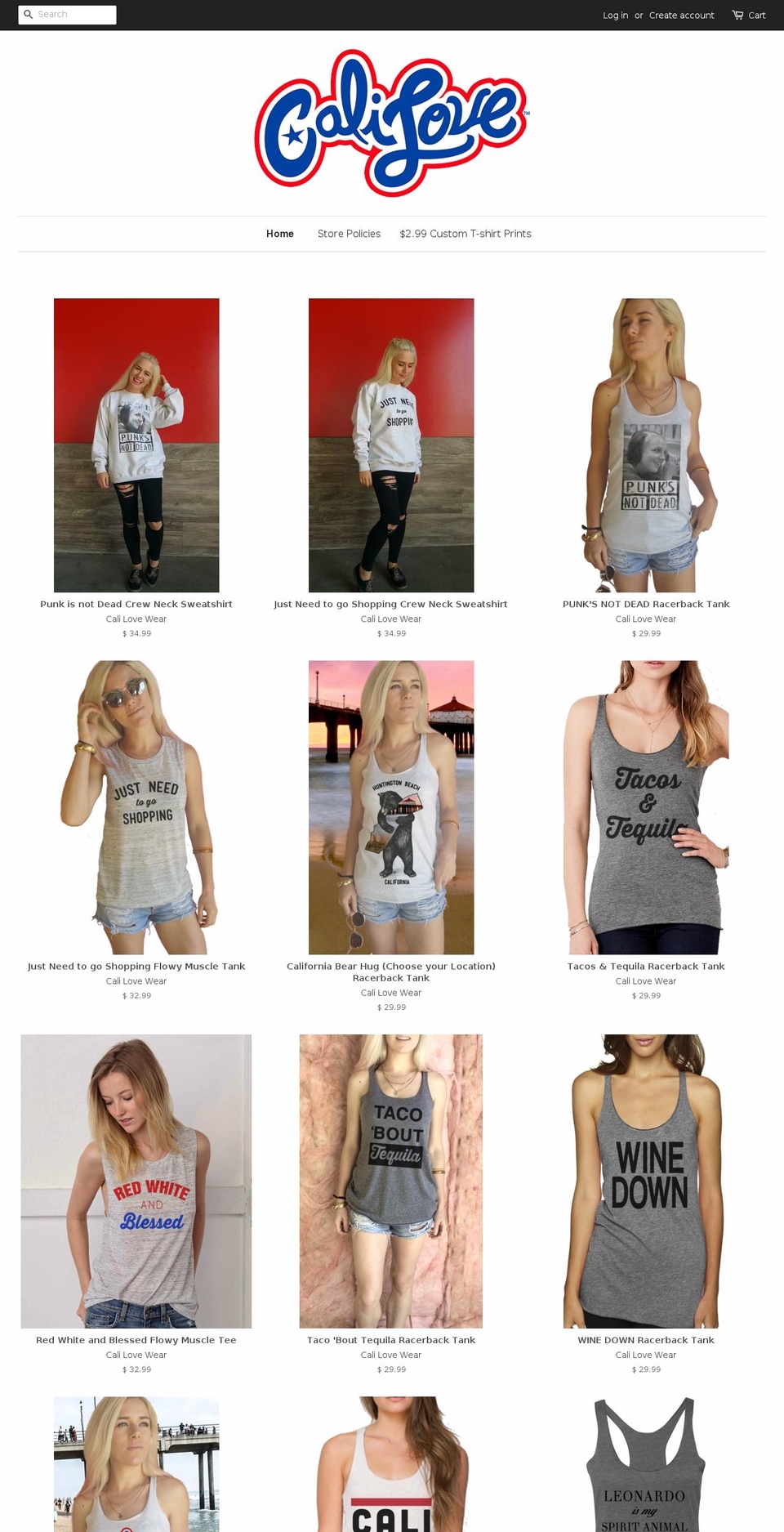 calilovewear.com shopify website screenshot