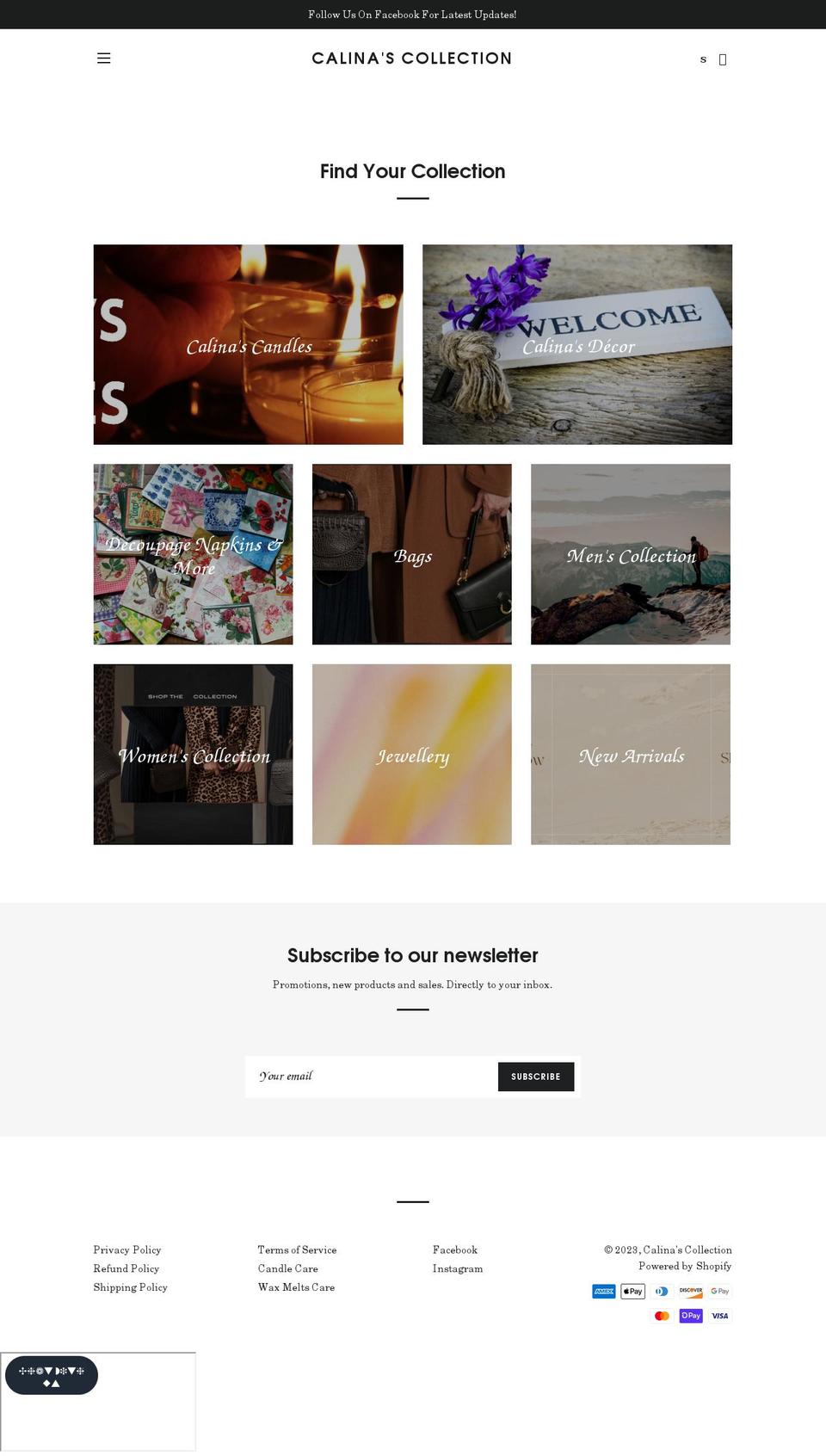 calinascollection.com shopify website screenshot