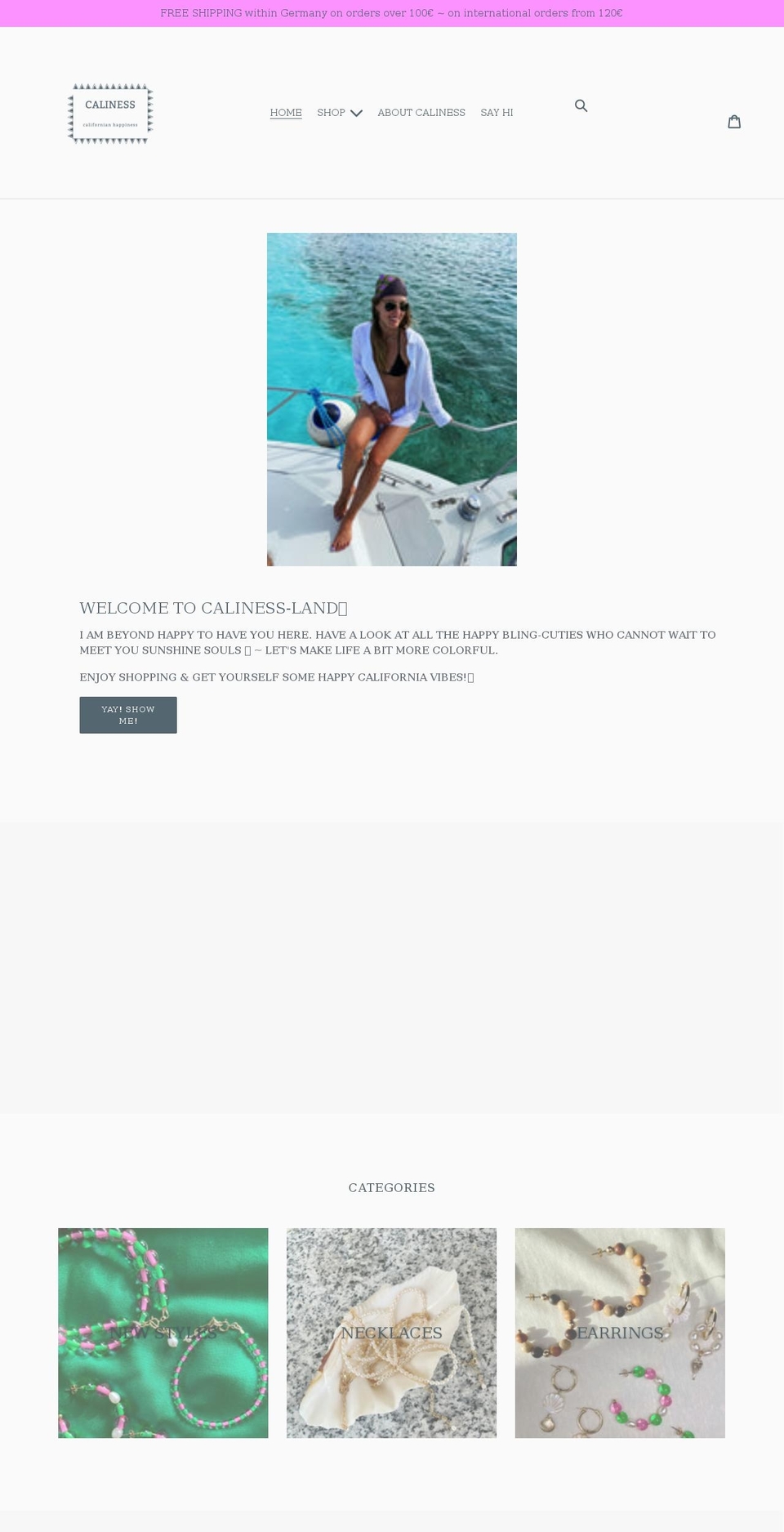 caliness.com shopify website screenshot
