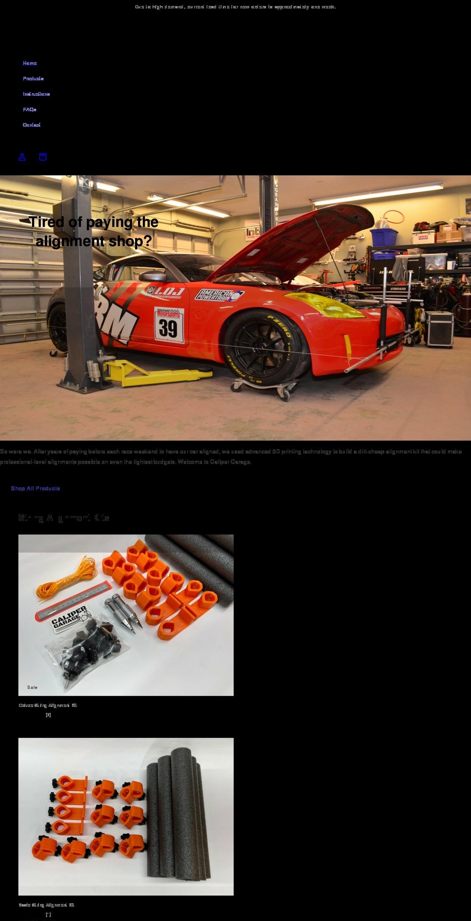 calipergarage.com shopify website screenshot