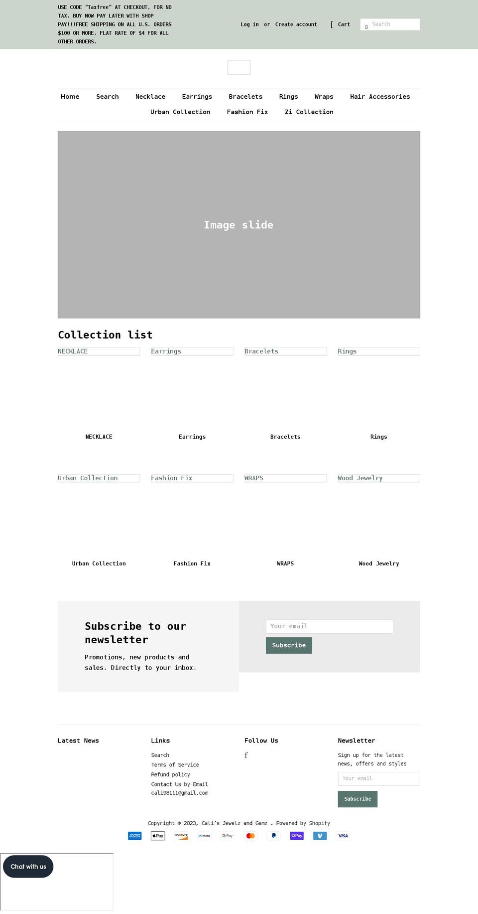 calisjewelz.com shopify website screenshot