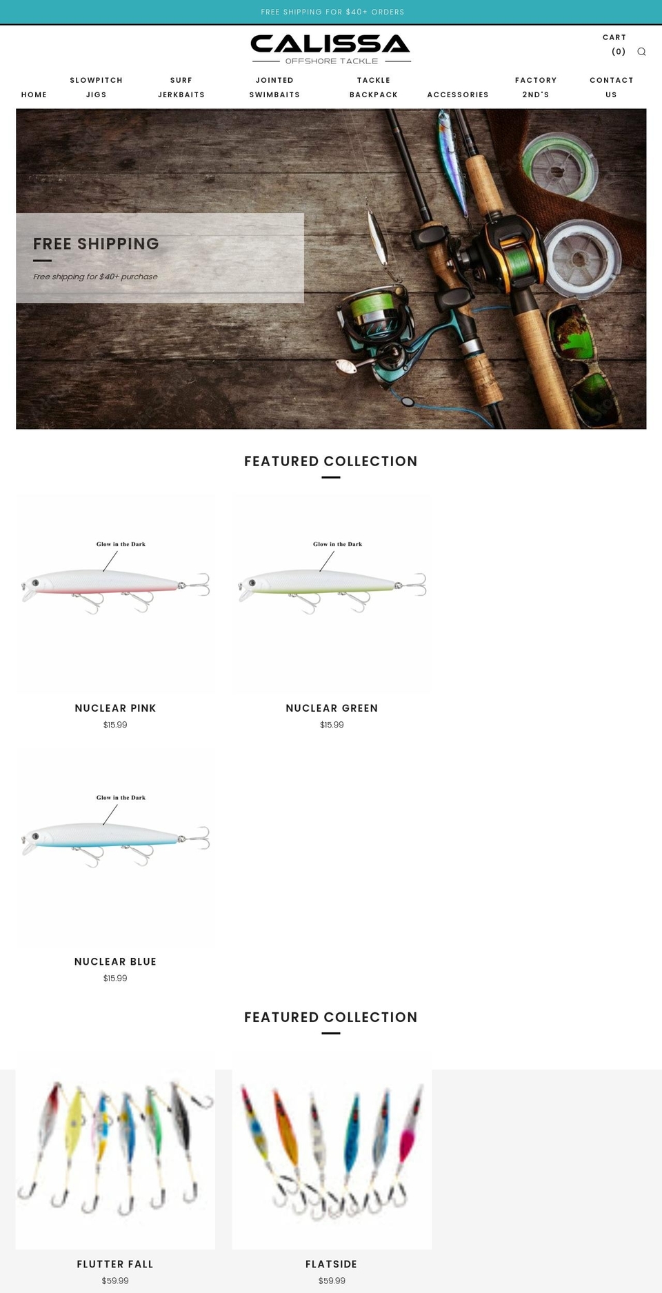 calissafishing.com shopify website screenshot