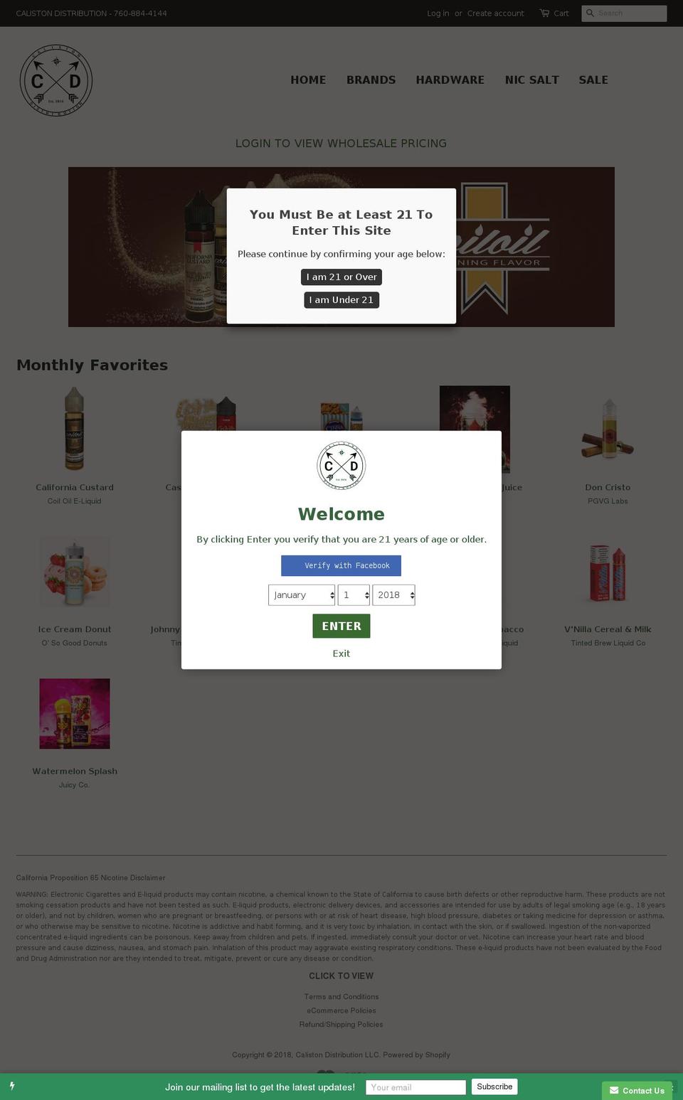 calistondistro.com — Shopify storefront screenshot