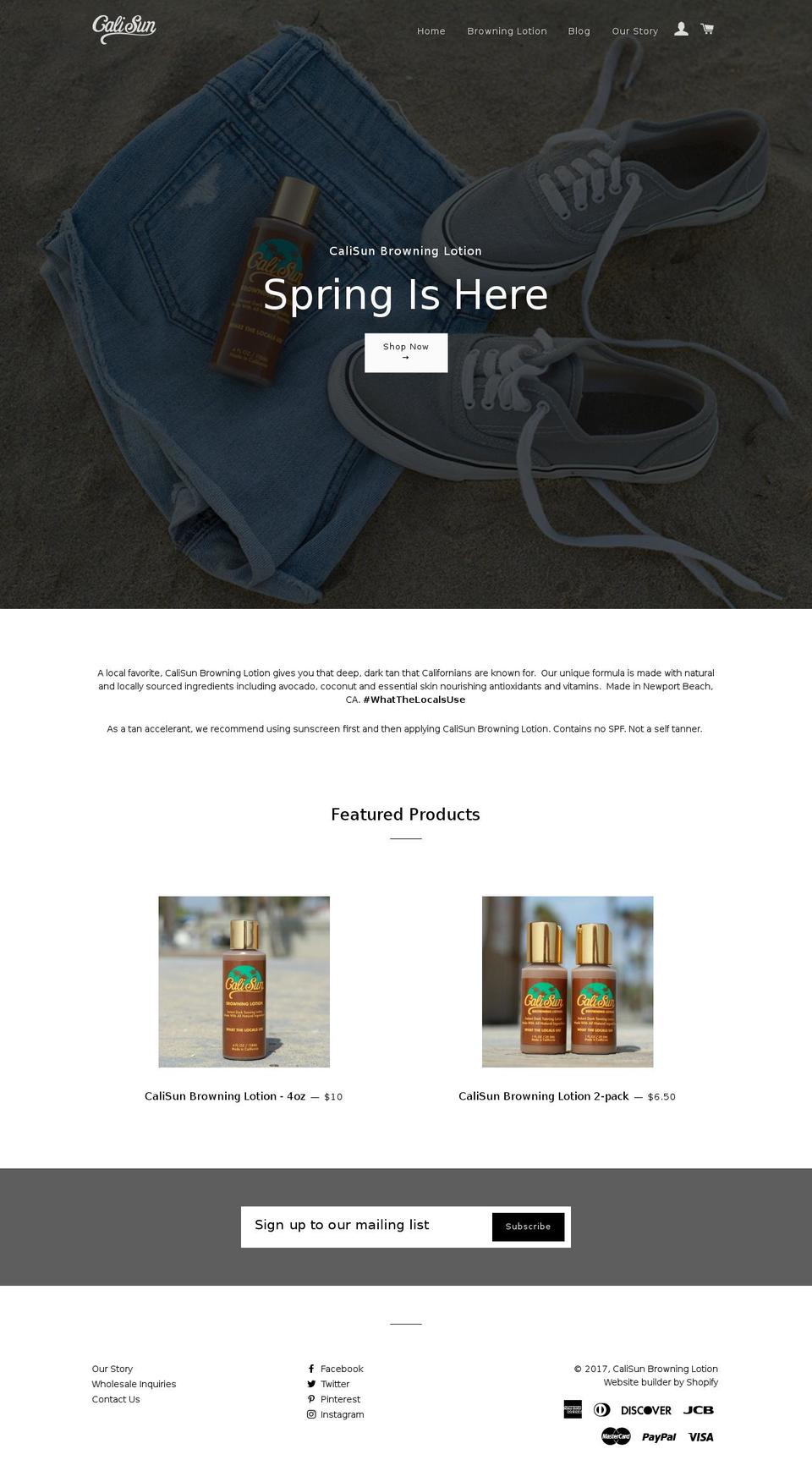 calisunlotion.com shopify website screenshot