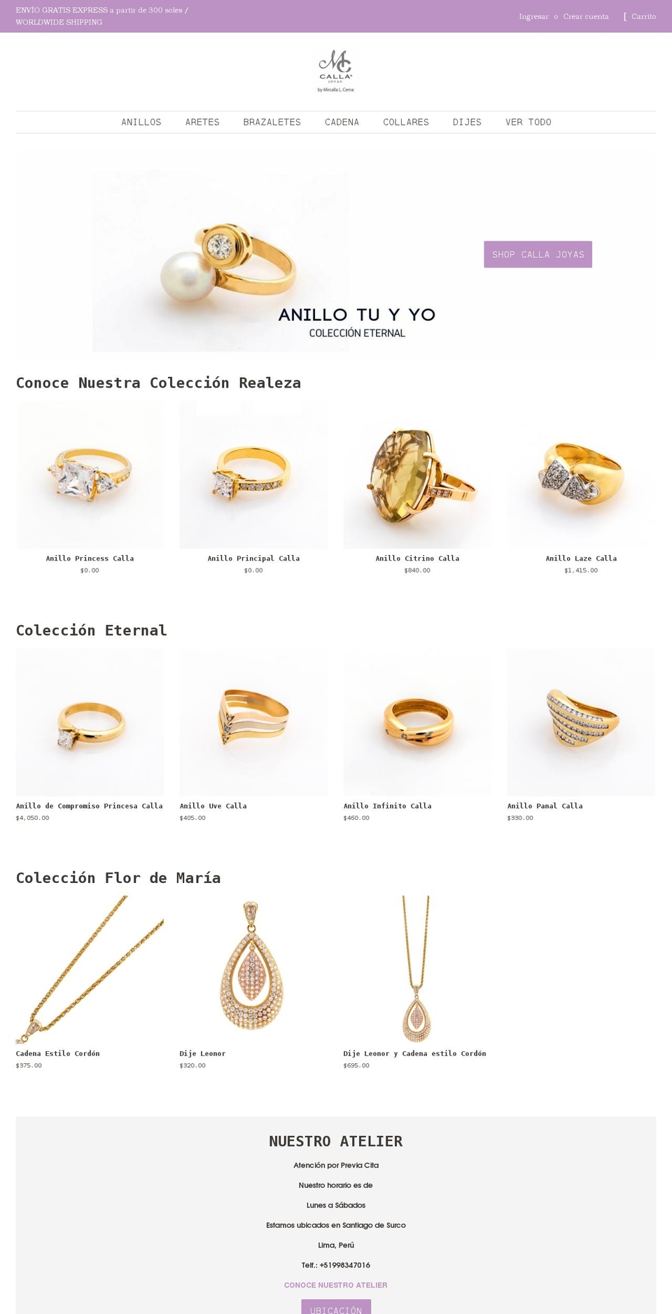 callajoyasperu.com shopify website screenshot