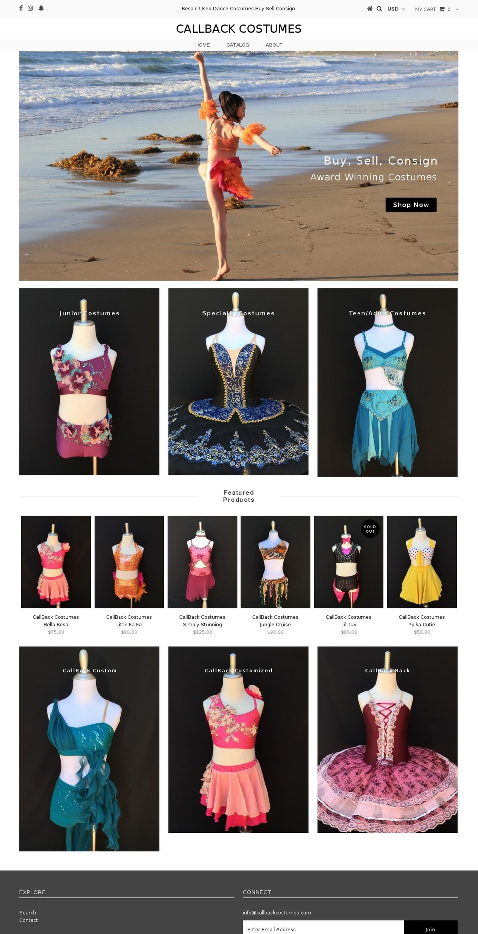callbackdancecostumes.com — Shopify storefront screenshot