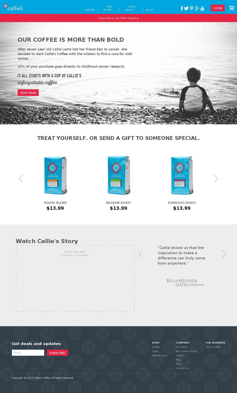 calliescoffee.org shopify website screenshot