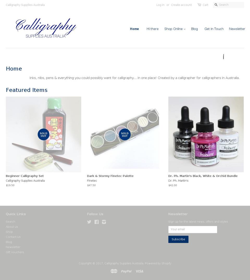 calligraphysuppliesaustralia.com shopify website screenshot