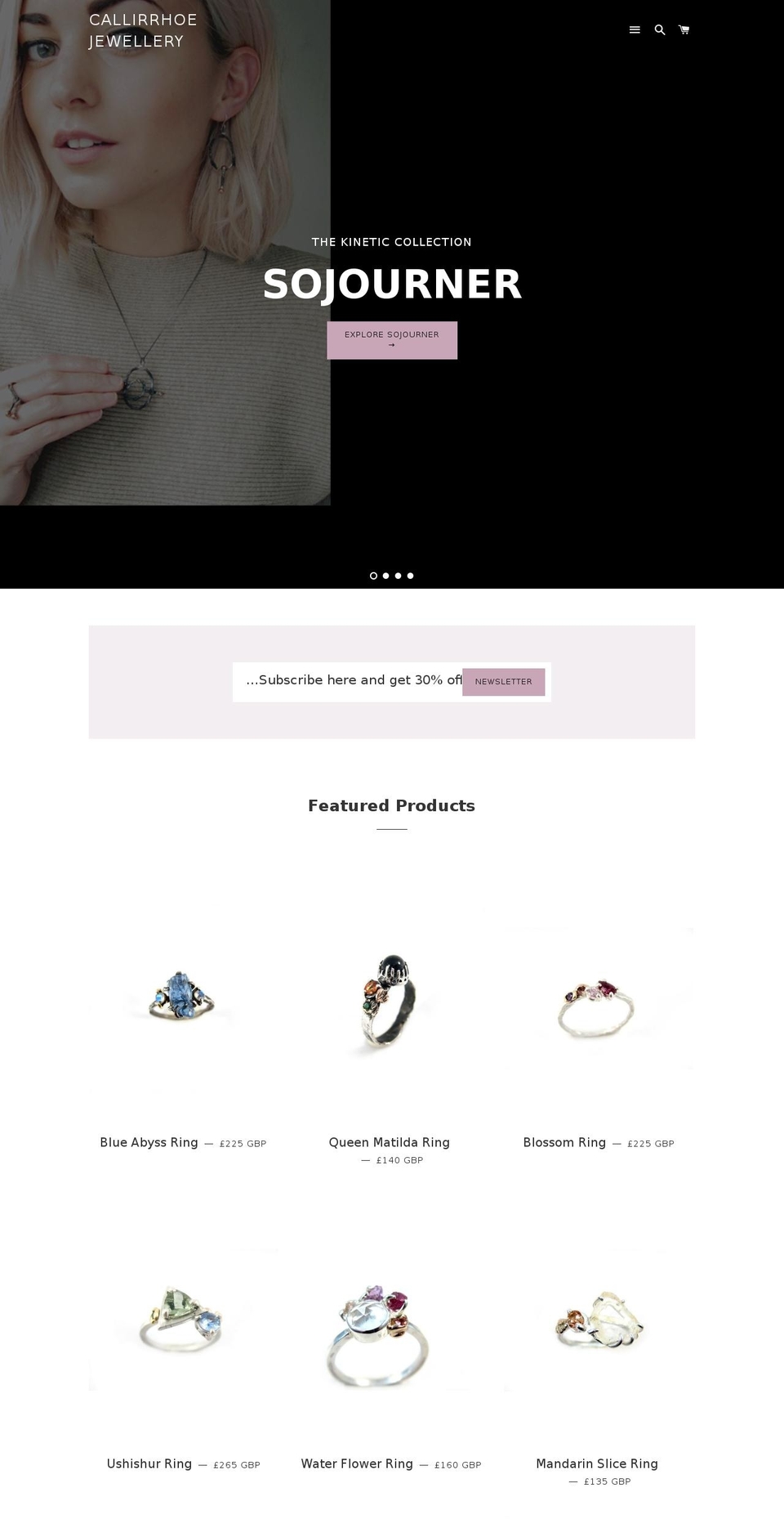 callirrhoejewellery.com shopify website screenshot