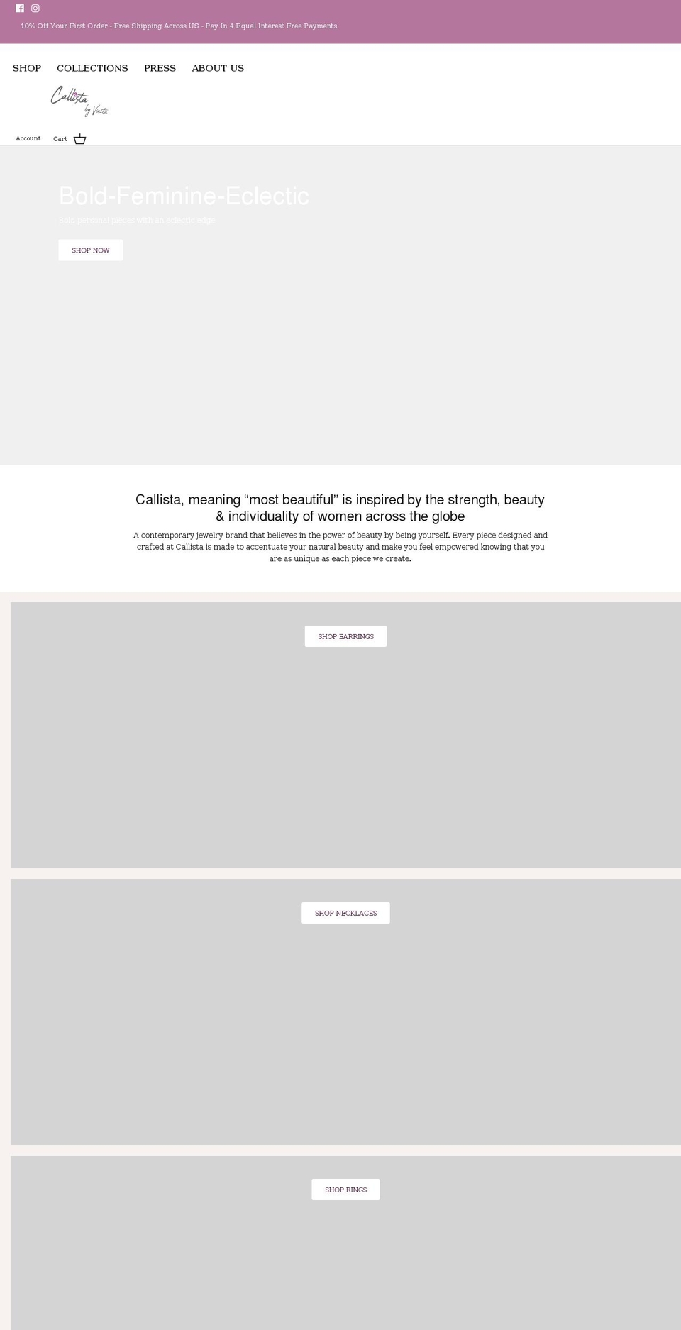 callista.biz shopify website screenshot