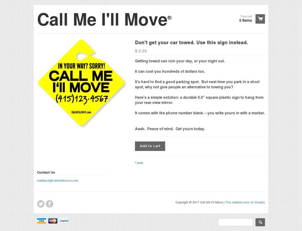 callmeillmove.com shopify website screenshot