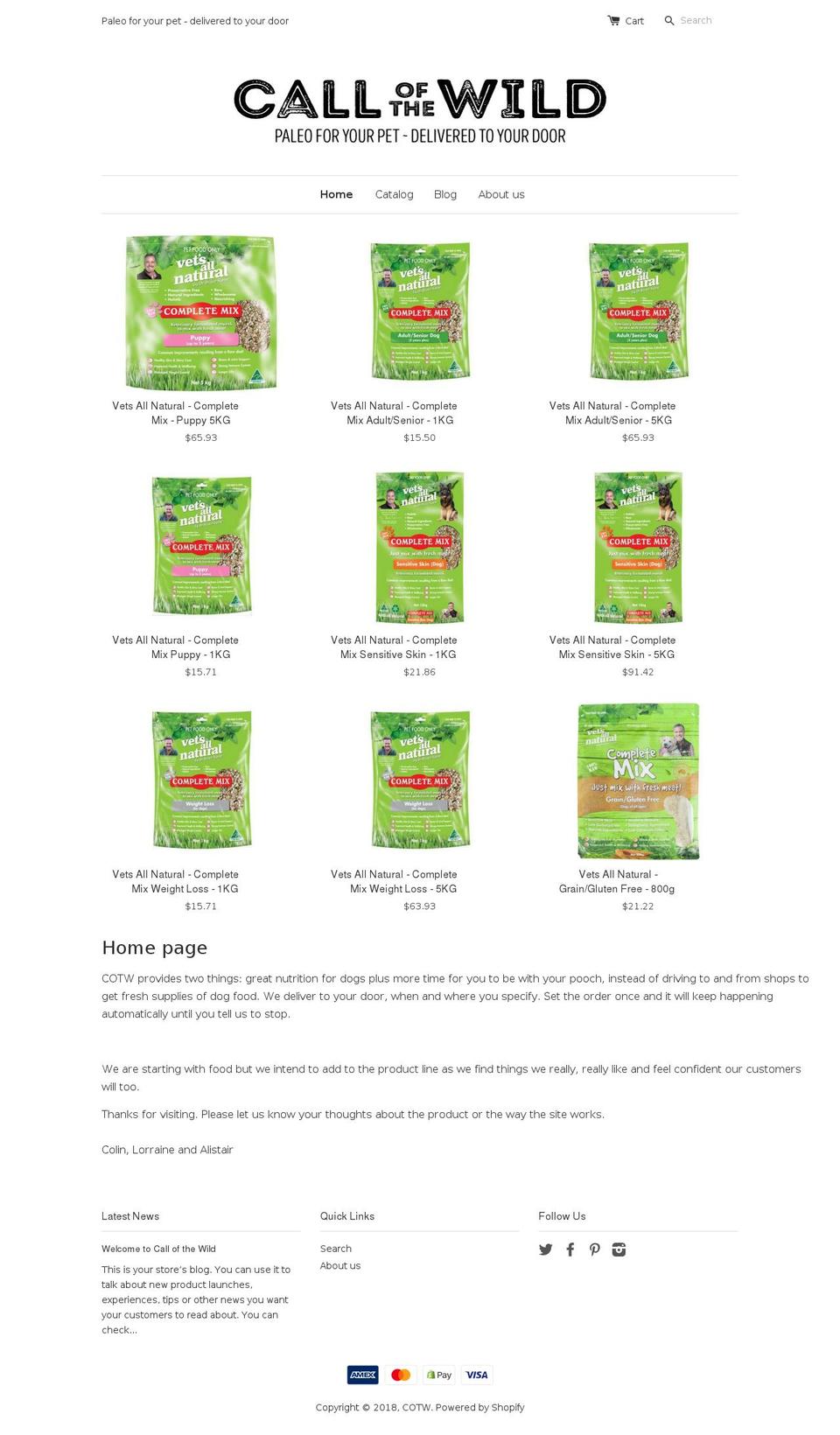 callofthewildpetfood.com — Shopify storefront screenshot