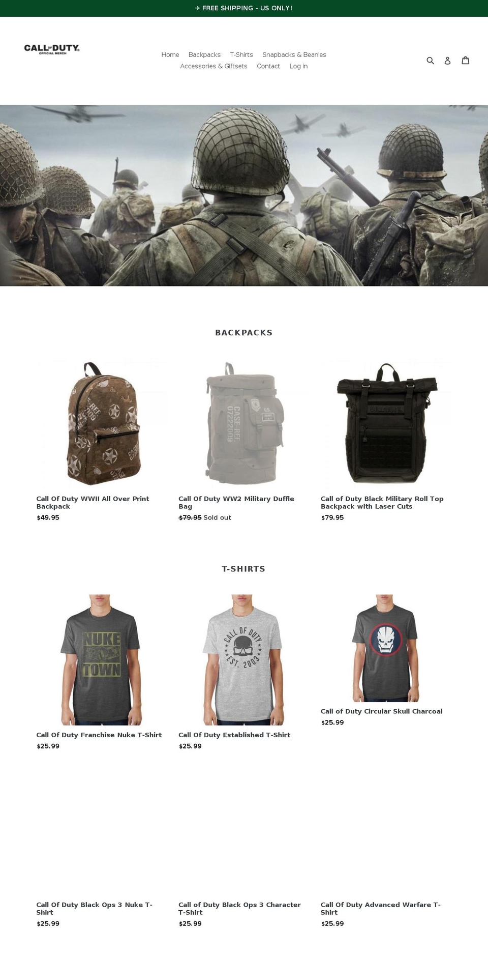 callsofduty.com — Shopify storefront screenshot