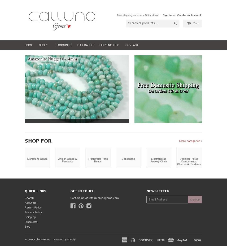 callunabeads.com shopify website screenshot