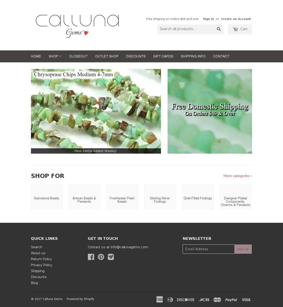 callunagems.com shopify website screenshot