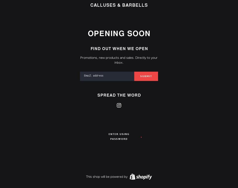 calluses-and-barbells.myshopify.com shopify website screenshot