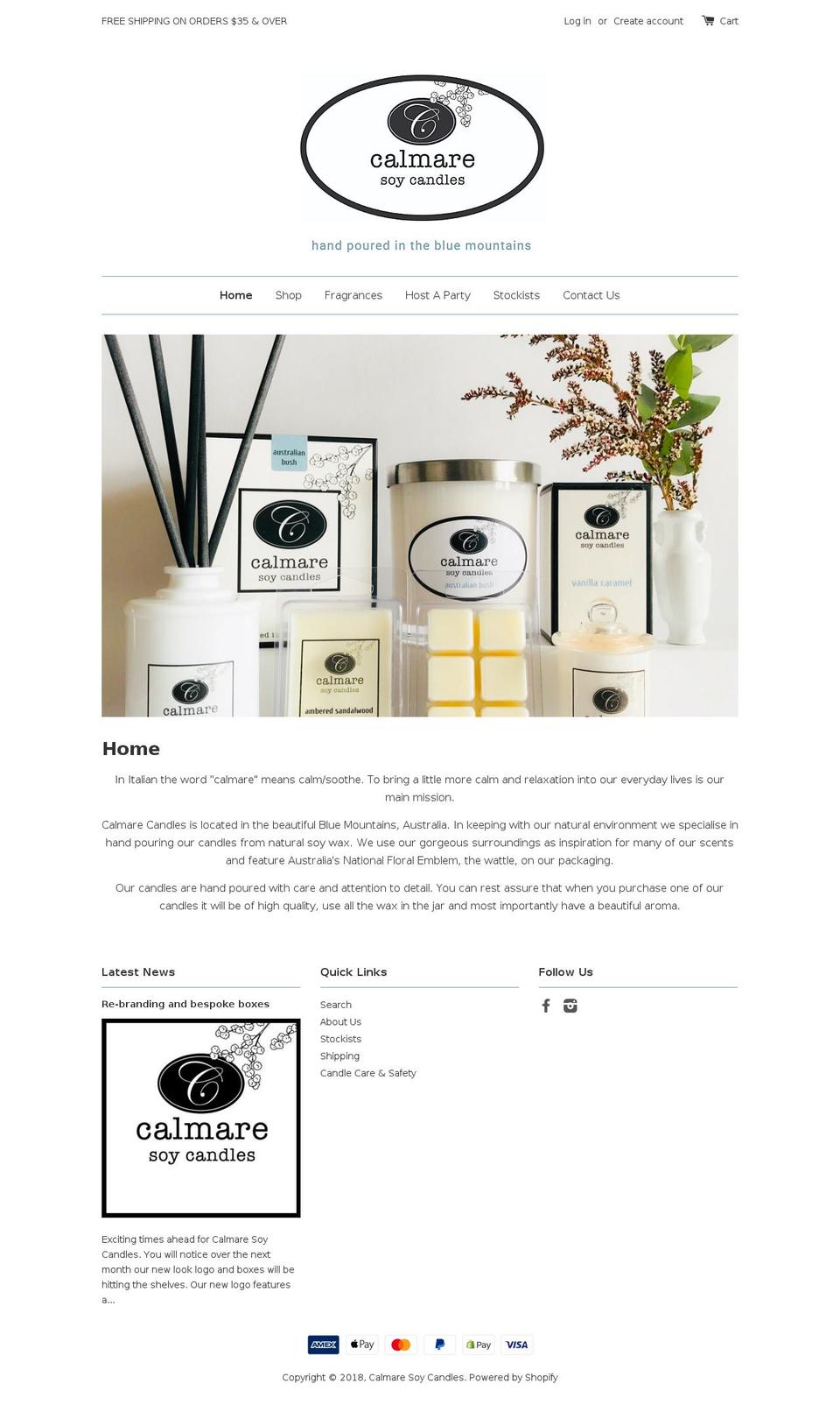 calmaresoycandles.com shopify website screenshot