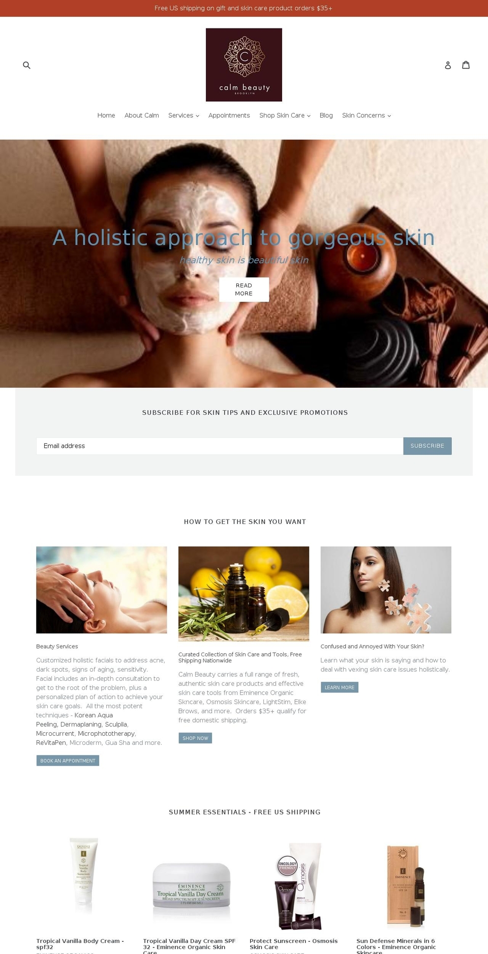 calmbeautybrooklyn.com shopify website screenshot