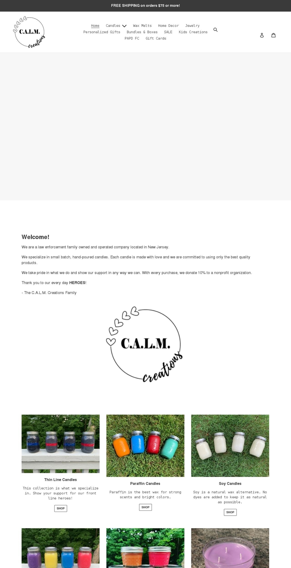 calmcreations.com shopify website screenshot
