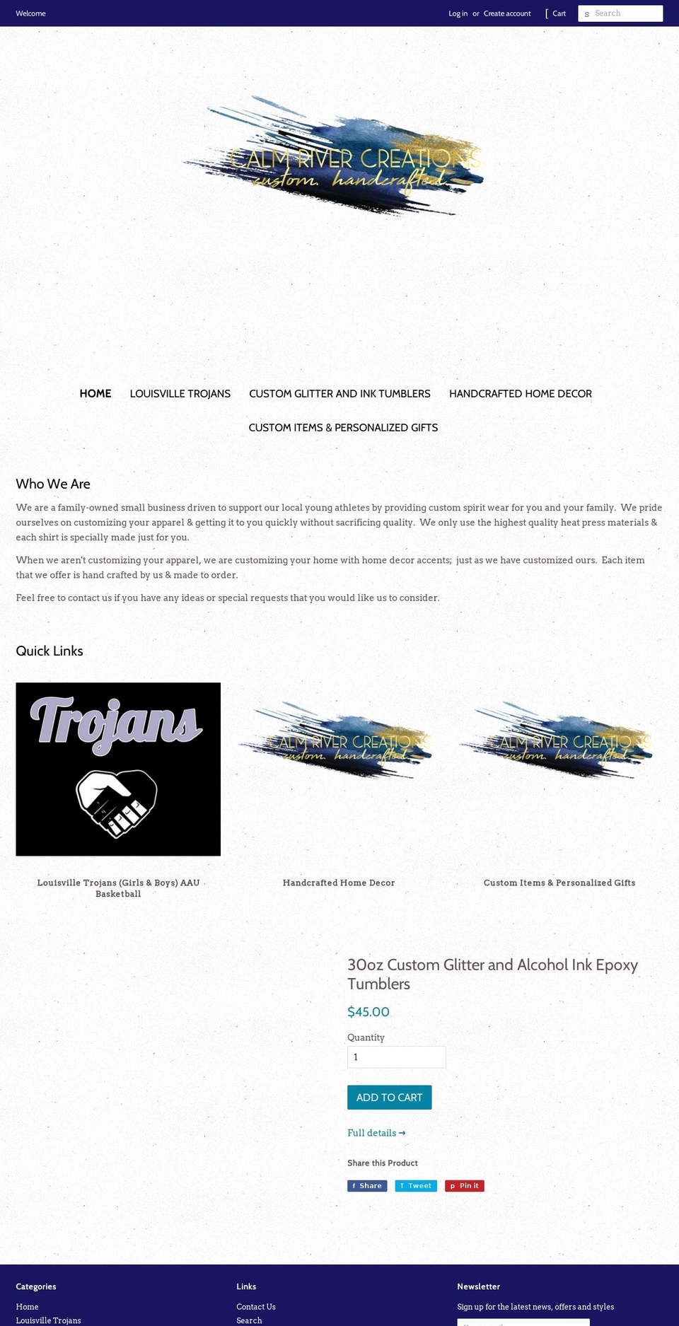 calmrivercreations.com shopify website screenshot