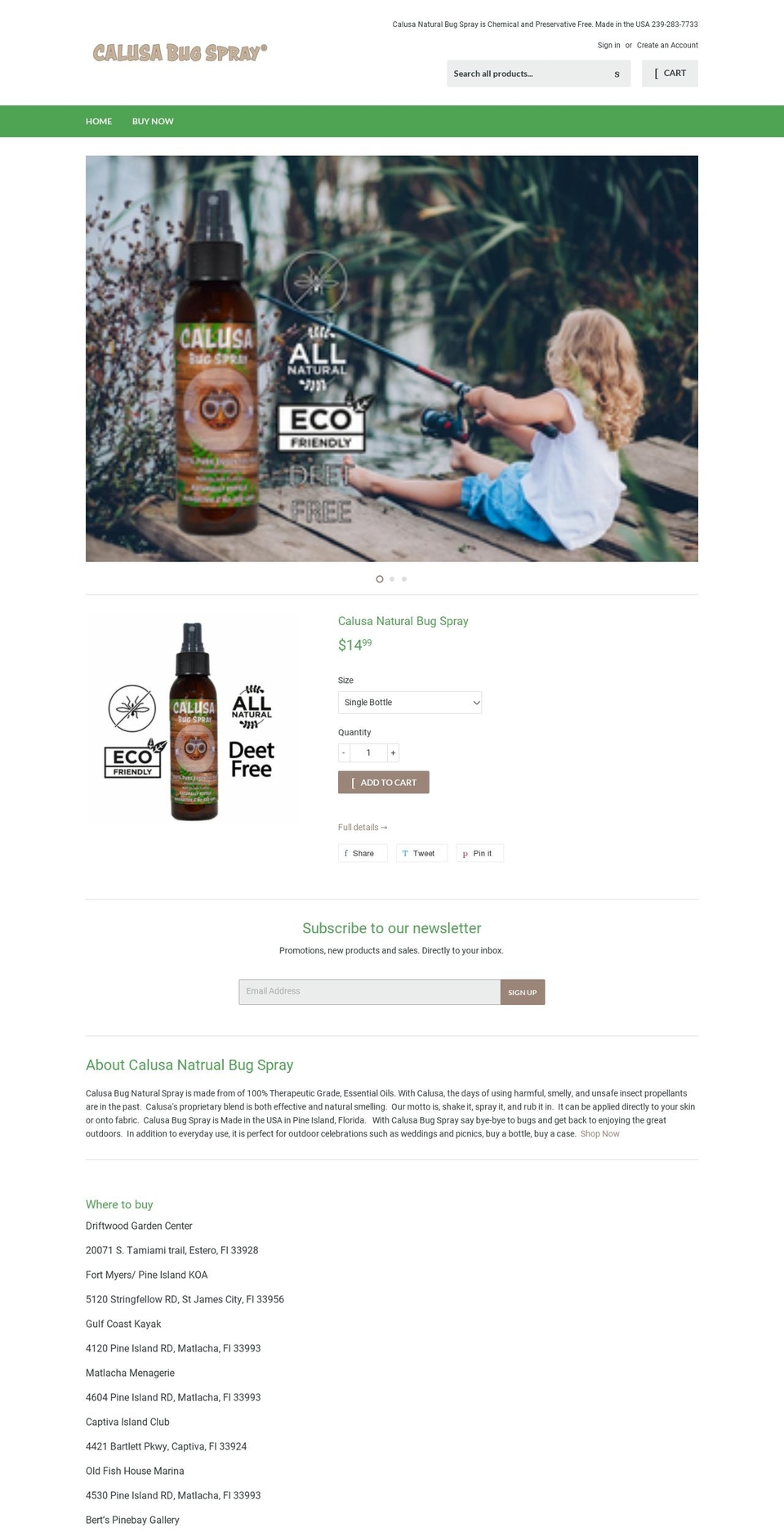 calusabugspray.com shopify website screenshot