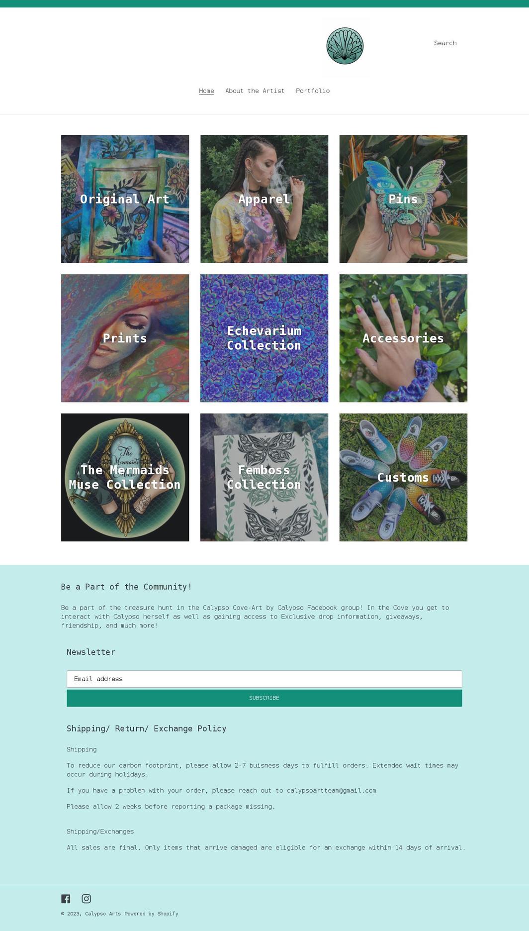 calypsoartshop.com shopify website screenshot
